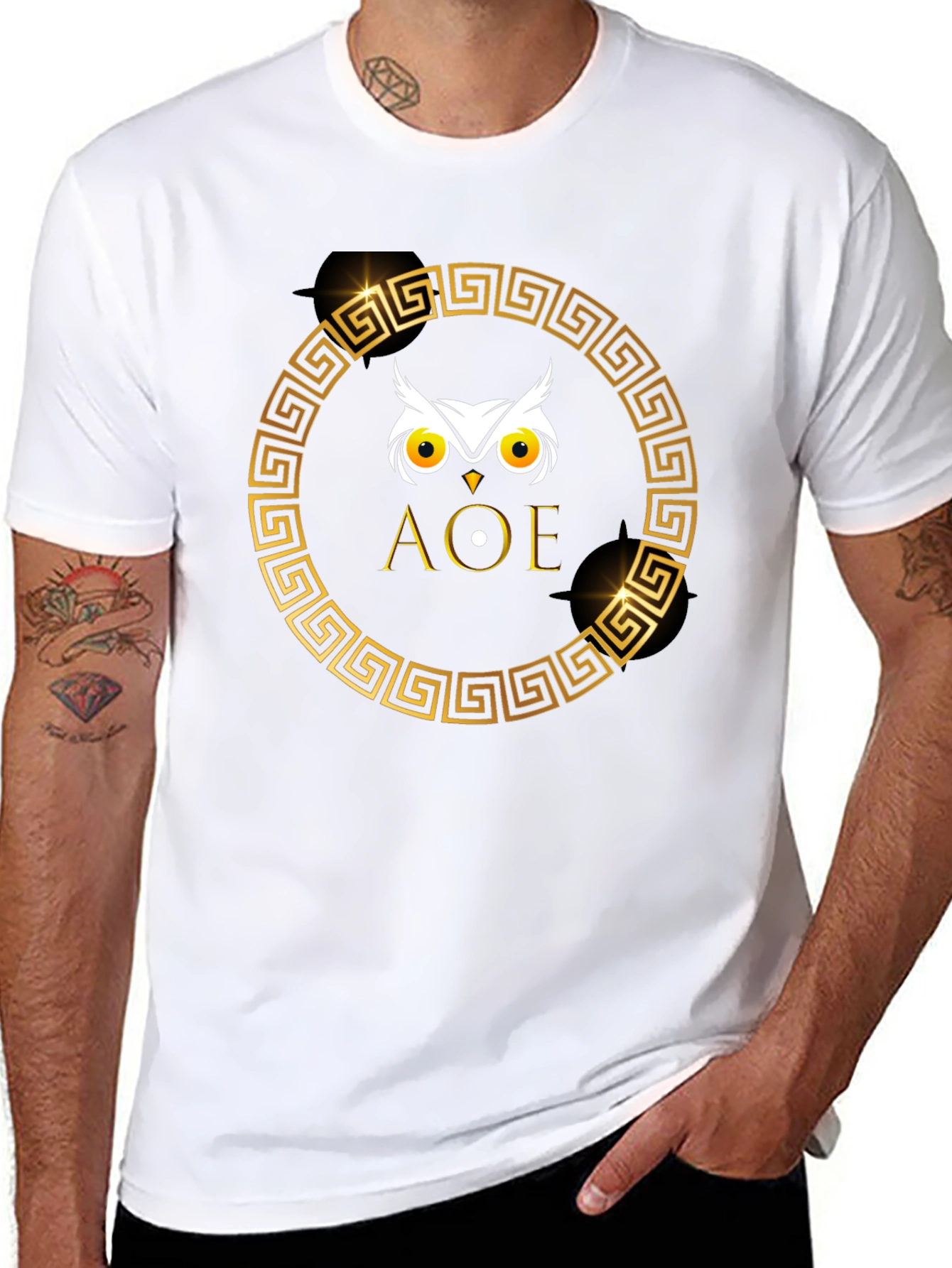Black Owl AOE Graphic Tee - Greek Key Circle view 8