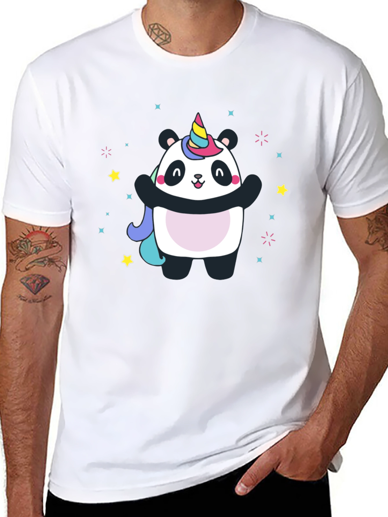 Black Panda Unicorn Graphic Tee - Men's Black T-Shirt view 8