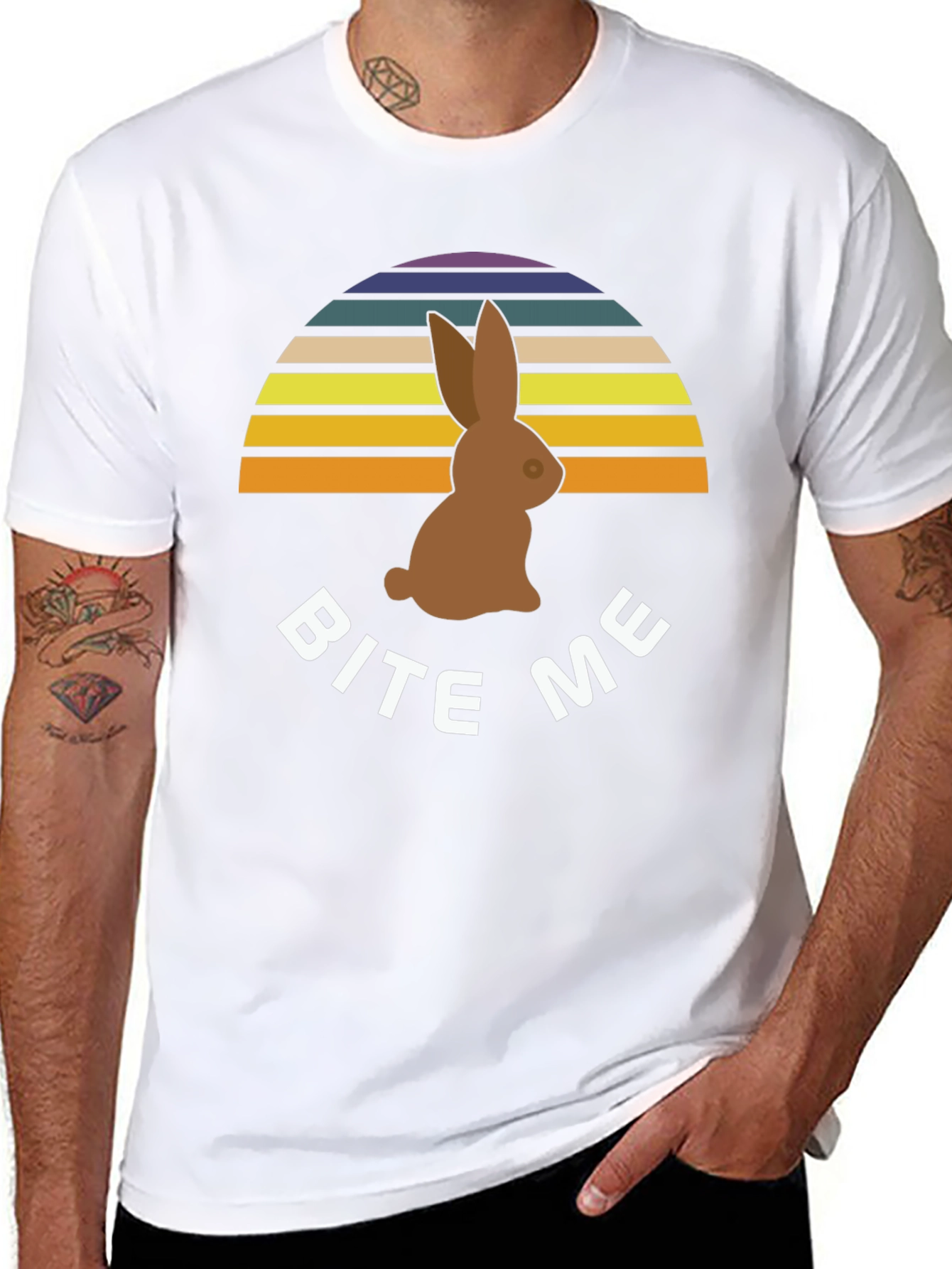 Black Bite Me Easter Bunny T-Shirt - Retro Sunset Chocolate Rabbit Tee view 8