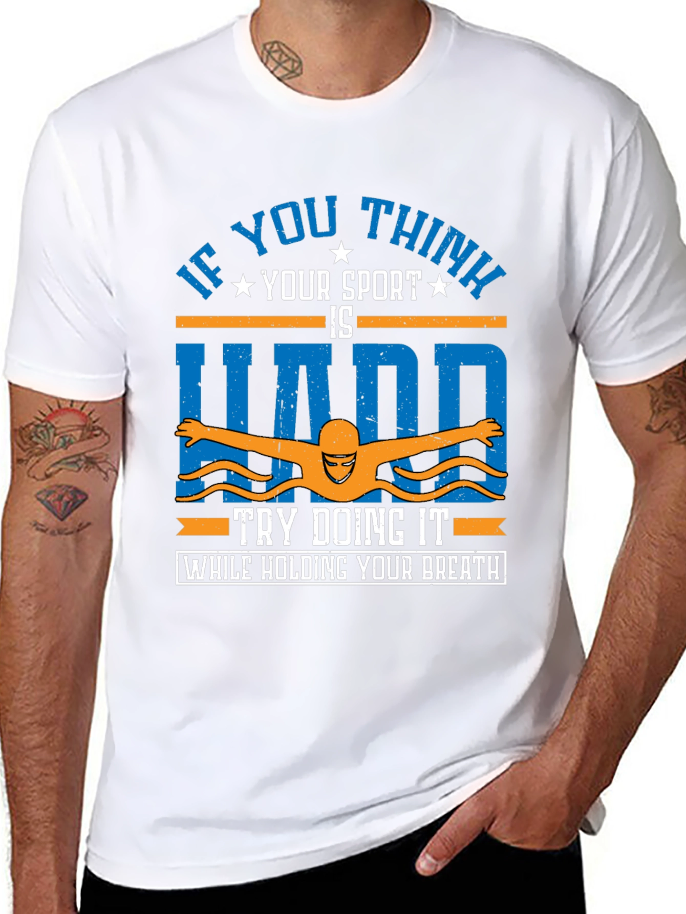 Black Funny Swimming T-Shirt - If You Think Your Sport Is Hard view 8