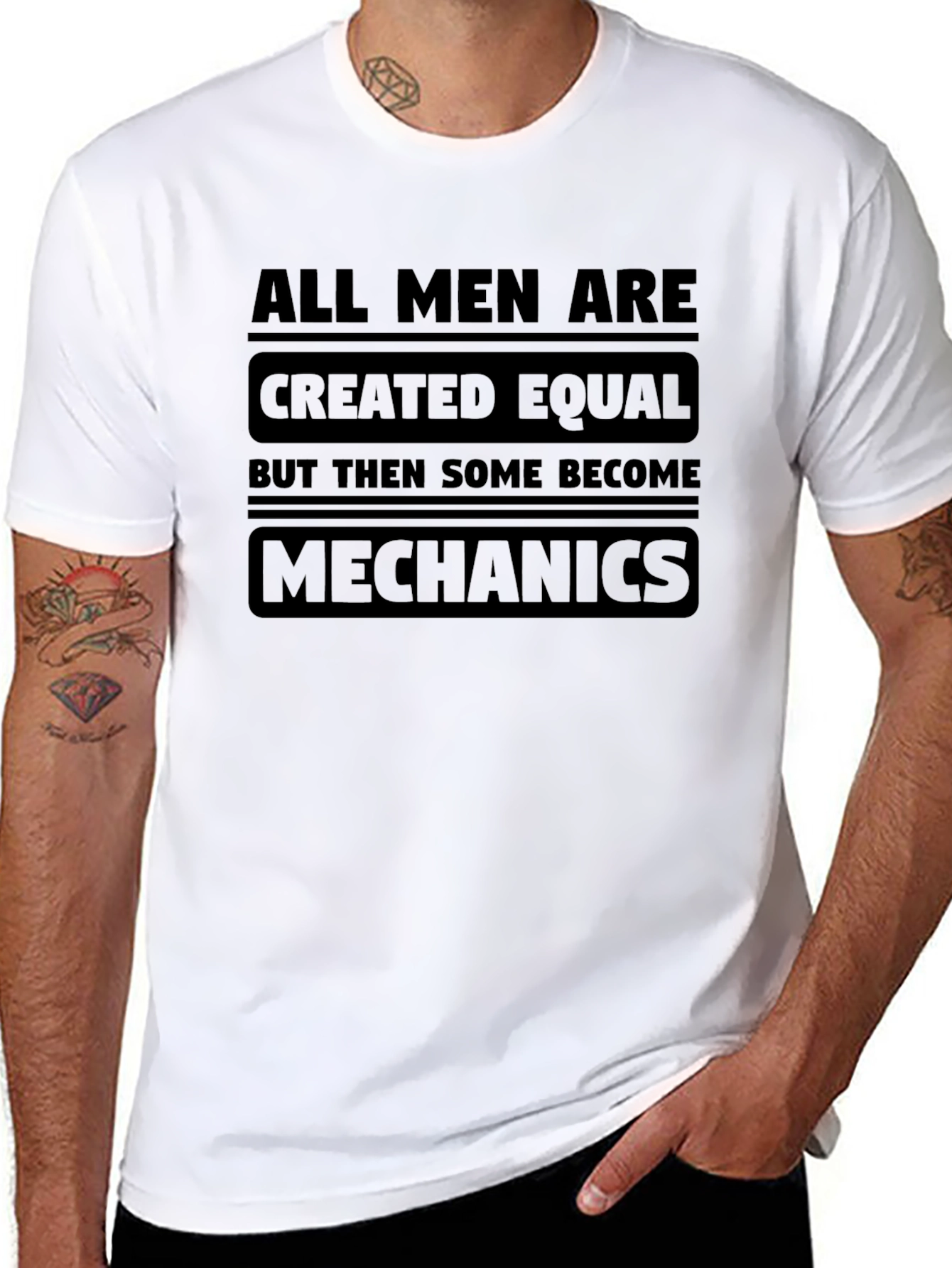 Black Mechanic T-Shirt - All Men Are Created Equal Funny Tee view 8