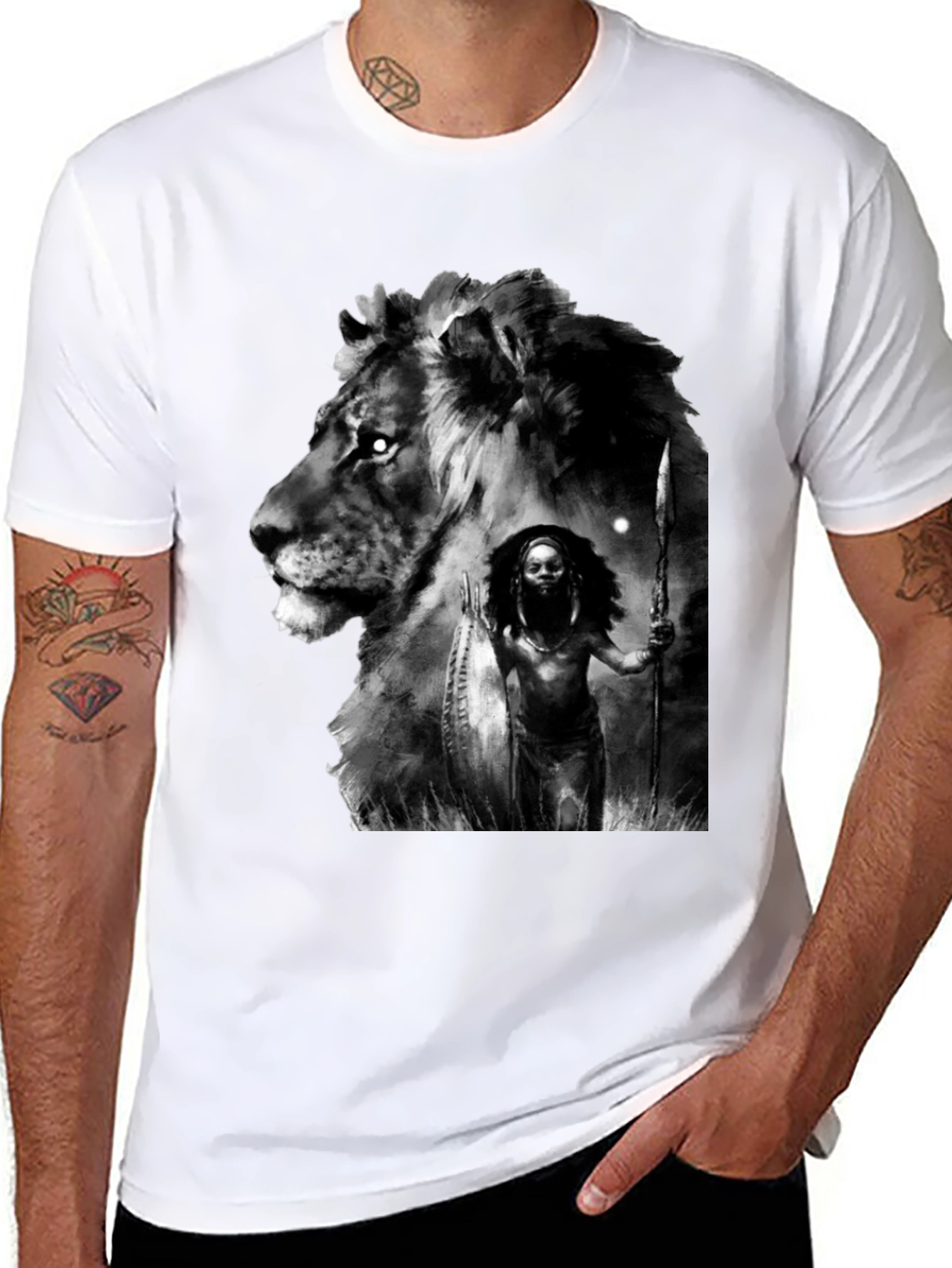 Black Lion Warrior Graphic Black T-Shirt view 8