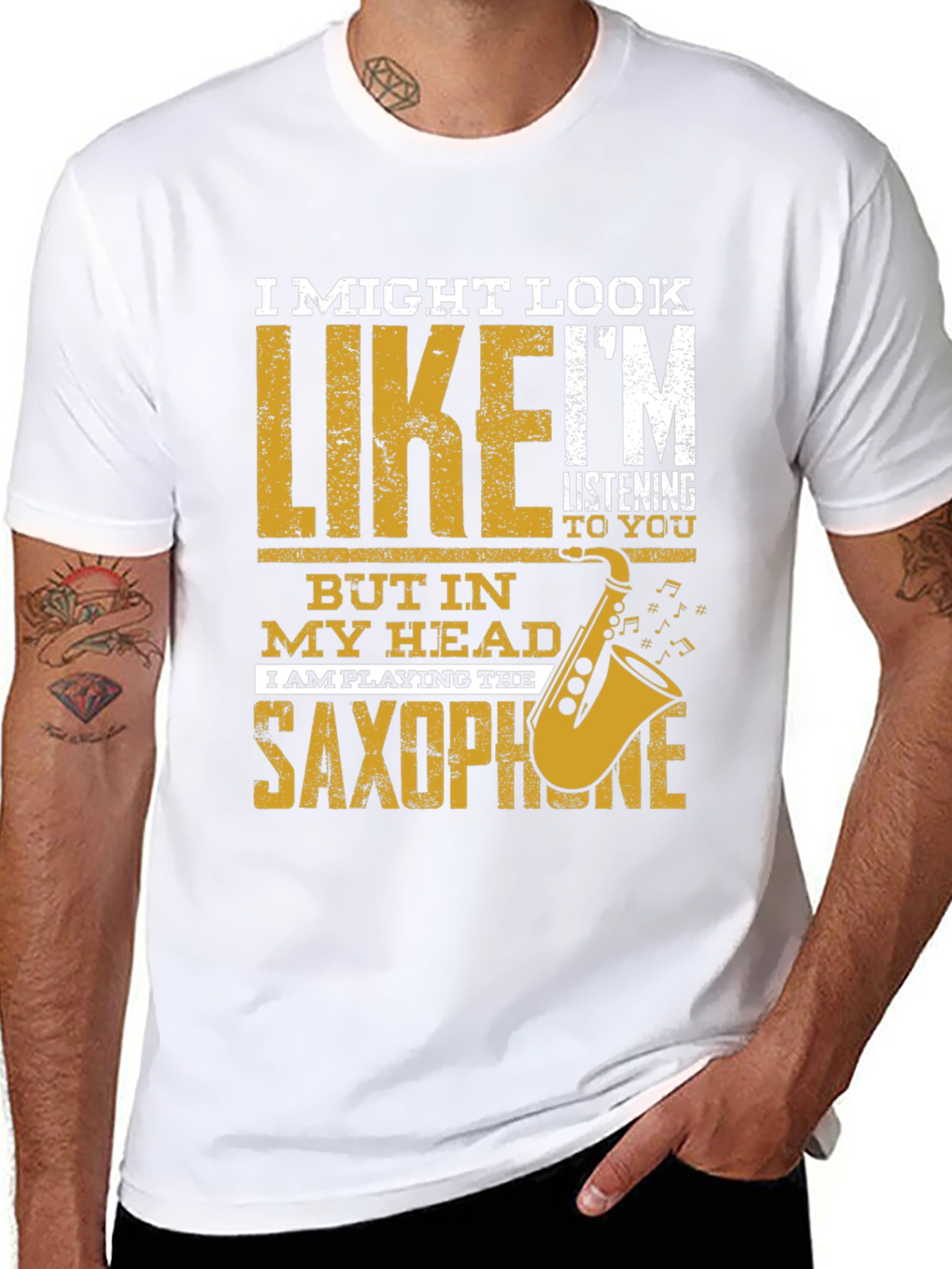 Black Saxophone Player T-Shirt: I Might Look Like I'm Listening view 8