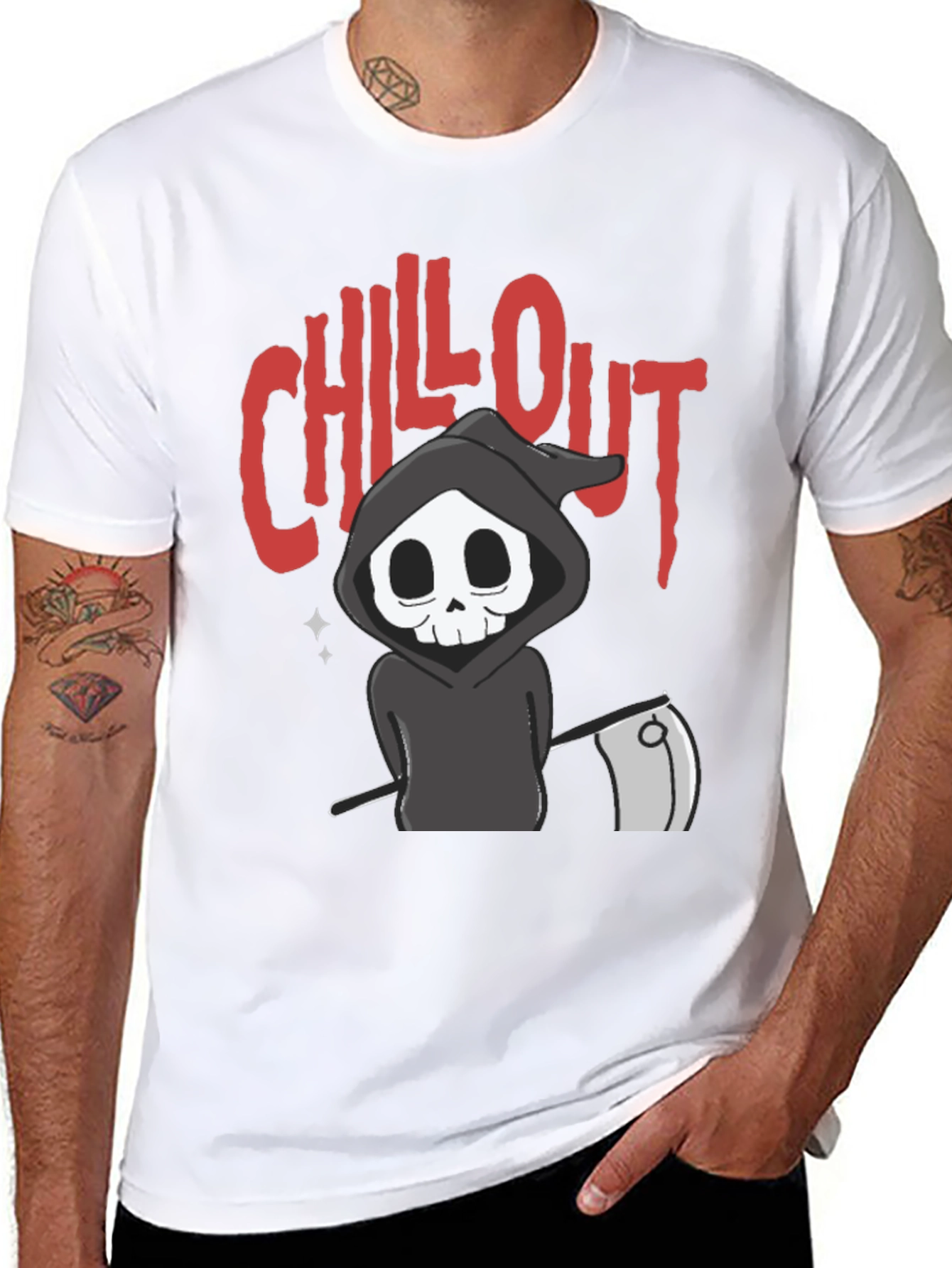 Black Chill Out Grim Reaper Graphic T-Shirt view 8