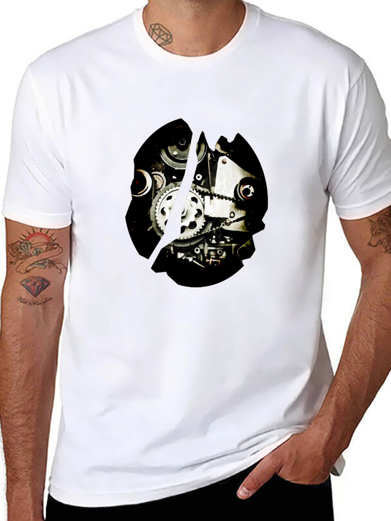 Black Steampunk Gearwork Graphic T-Shirt - Black Cotton Tee view 8