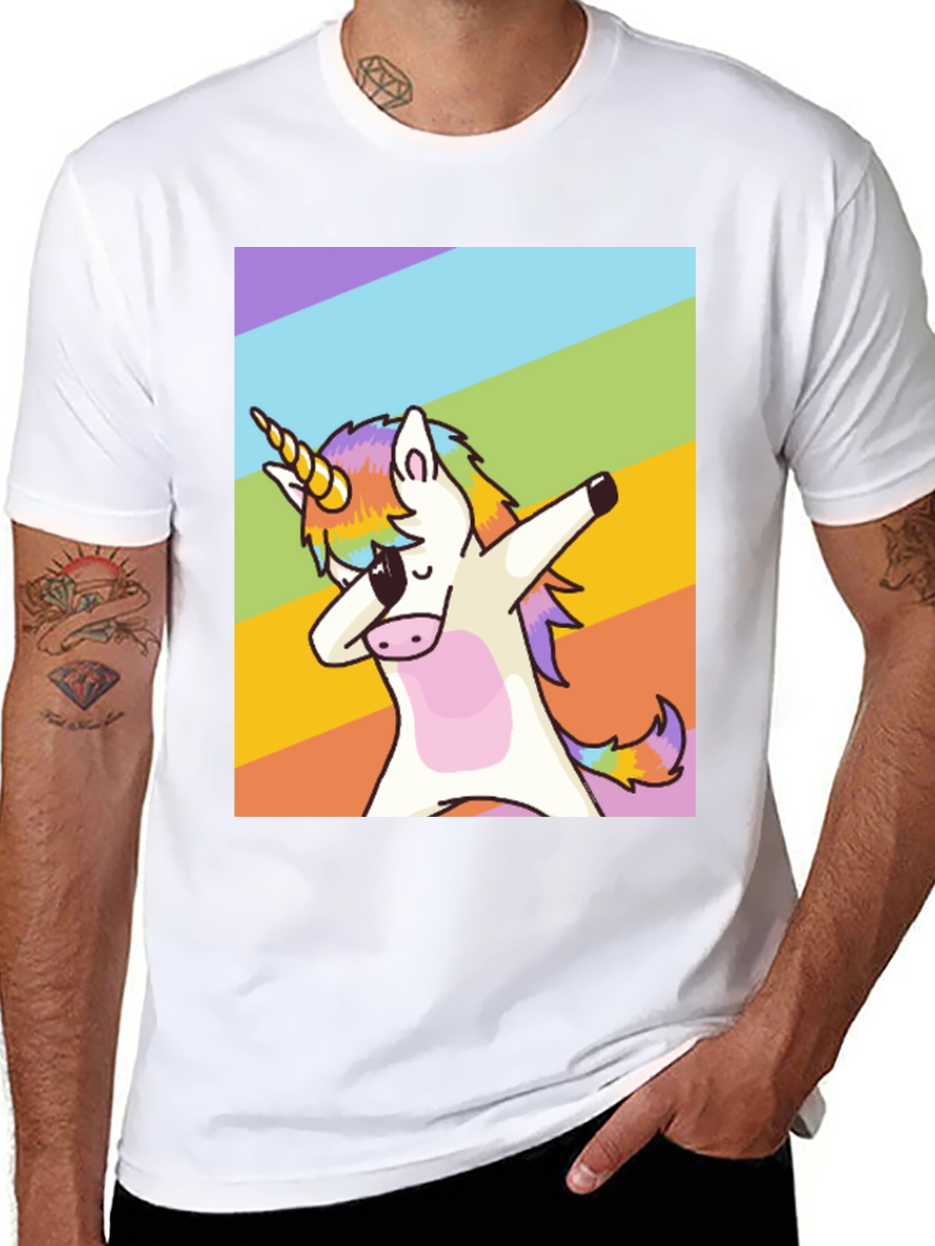Black Dabbing Unicorn Rainbow T-Shirt - Fun & Unique Style view 8