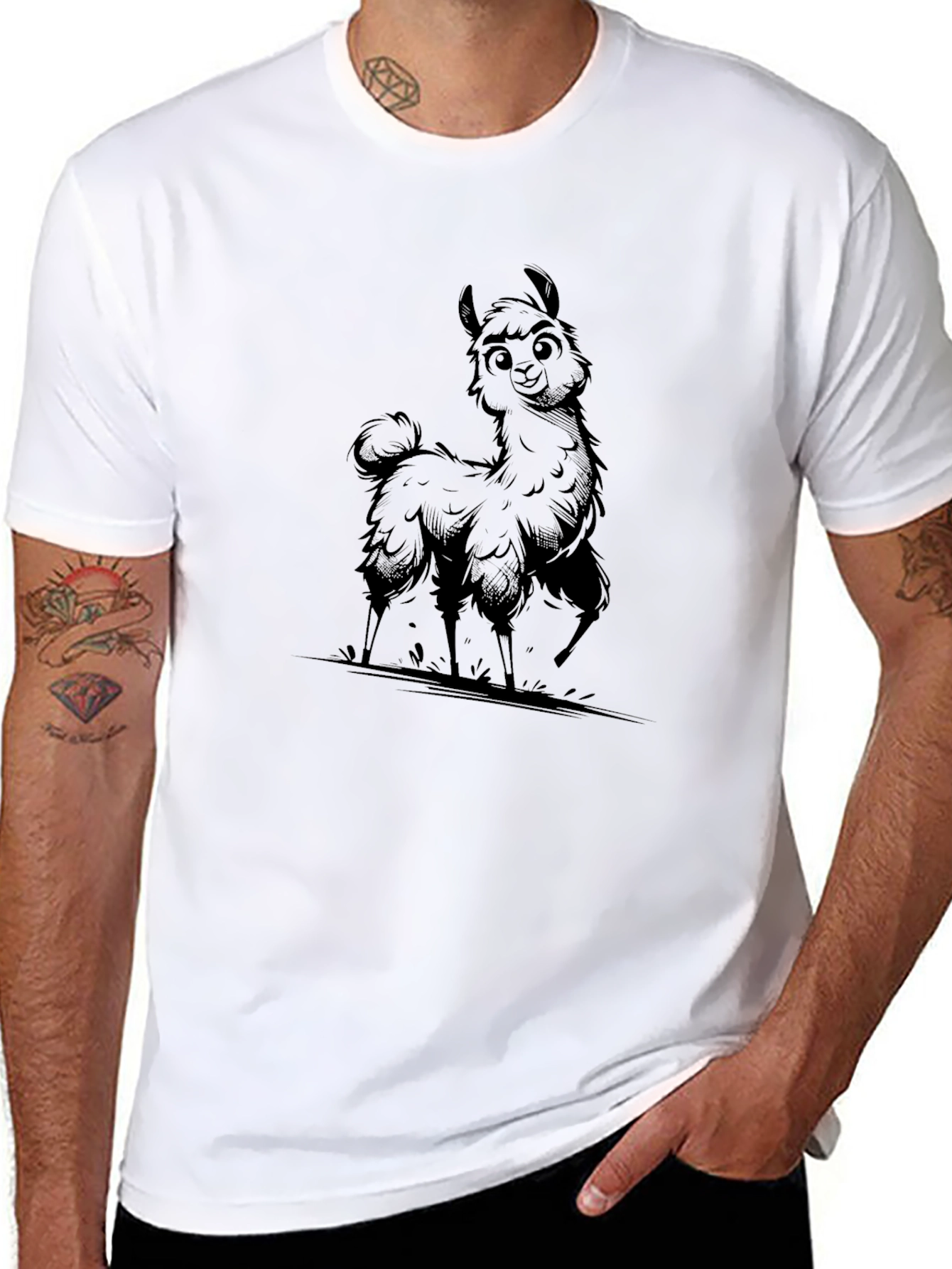 Black Llama Graphic Print T-Shirt - Casual Style view 8