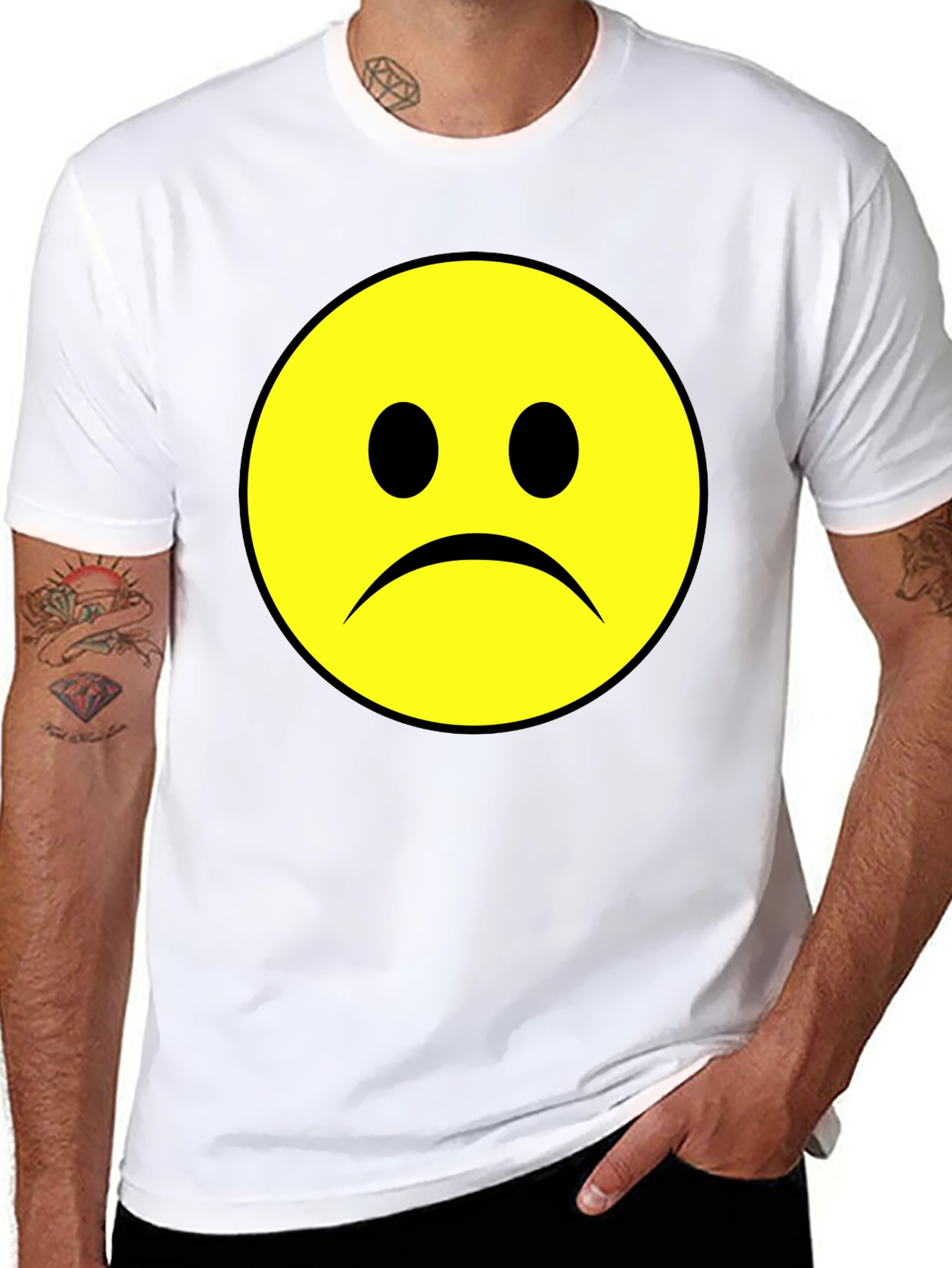 Black Sad Face Graphic Tee - Black Cotton T-Shirt view 8
