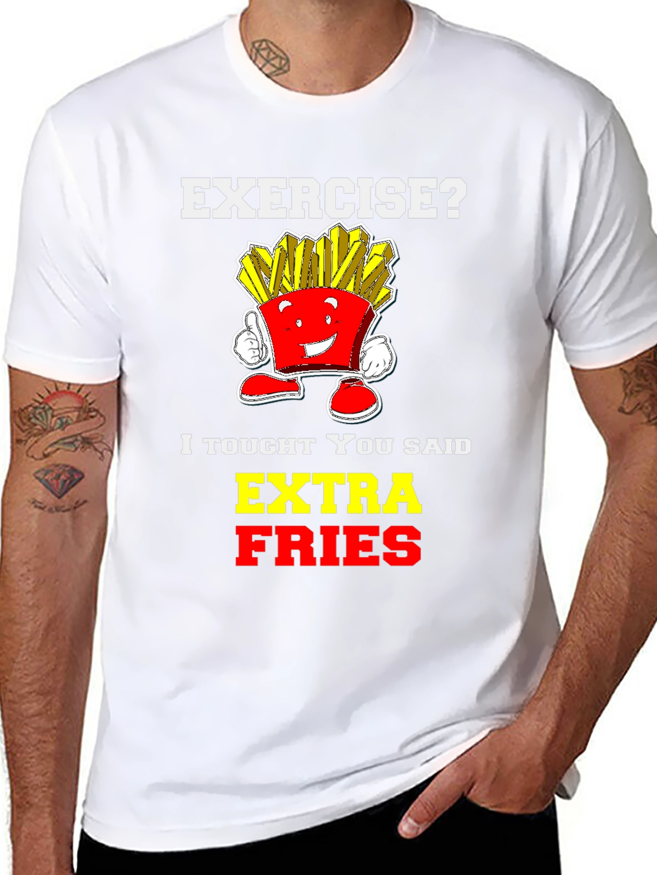 Black Funny Extra Fries Graphic T-Shirt view 8