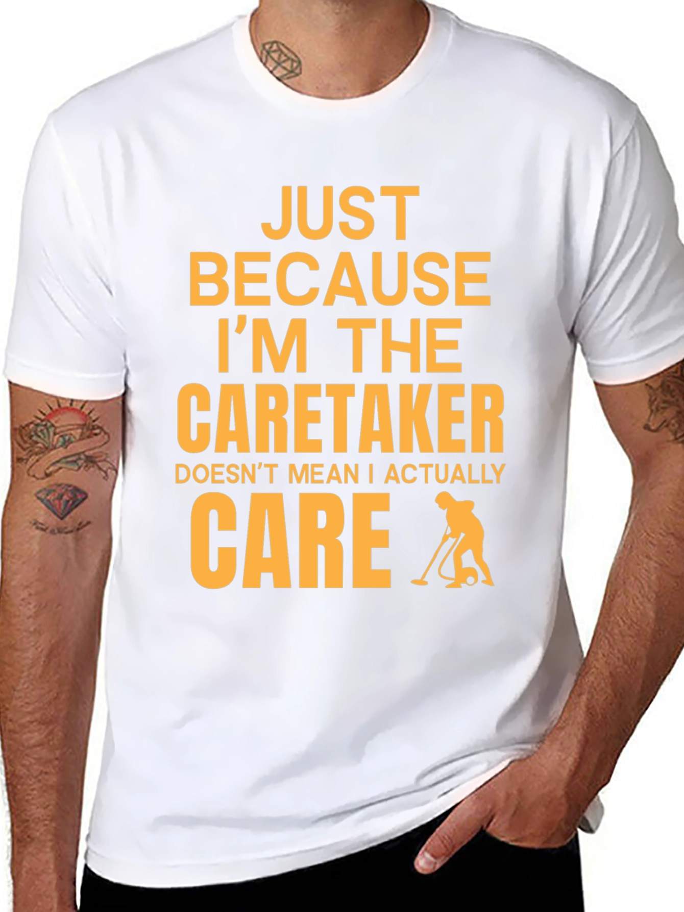 Black Caretaker Humor T-Shirt - I Don't Care! view 8