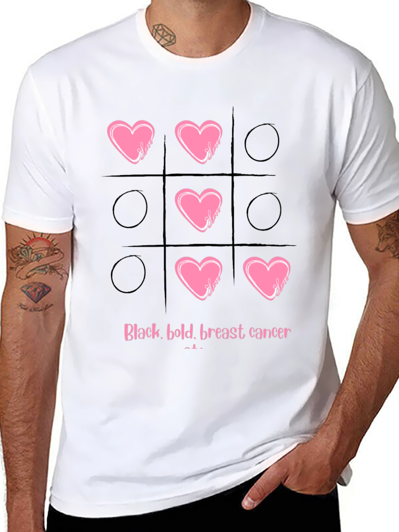 Black Breast Cancer Tic-Tac-Toe T-Shirt view 8