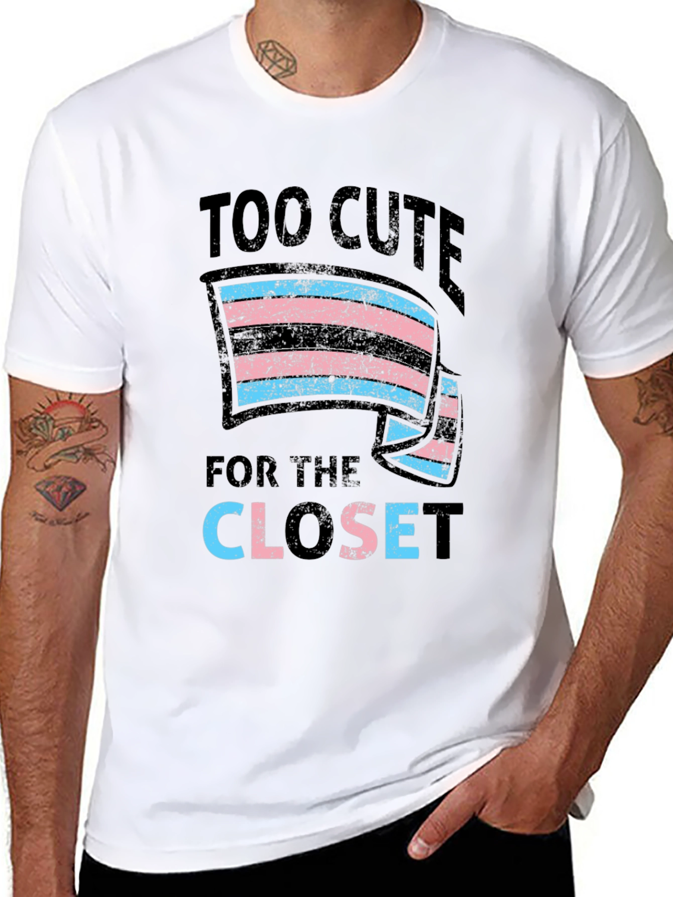Black Too Cute for the Closet Transgender Pride T-Shirt view 8