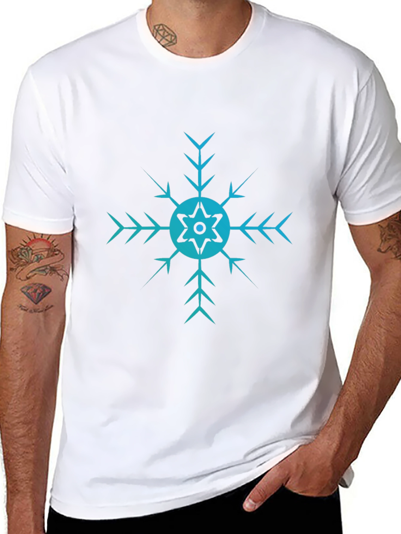 Black Cool Snowflake Graphic Black T-Shirt view 8