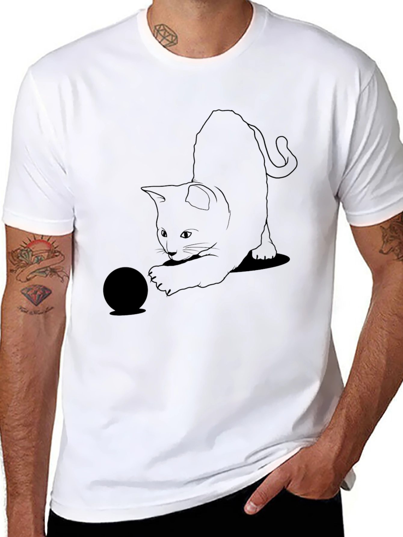 Black Black Cat Playing T-Shirt - Unique Graphic Tee view 8