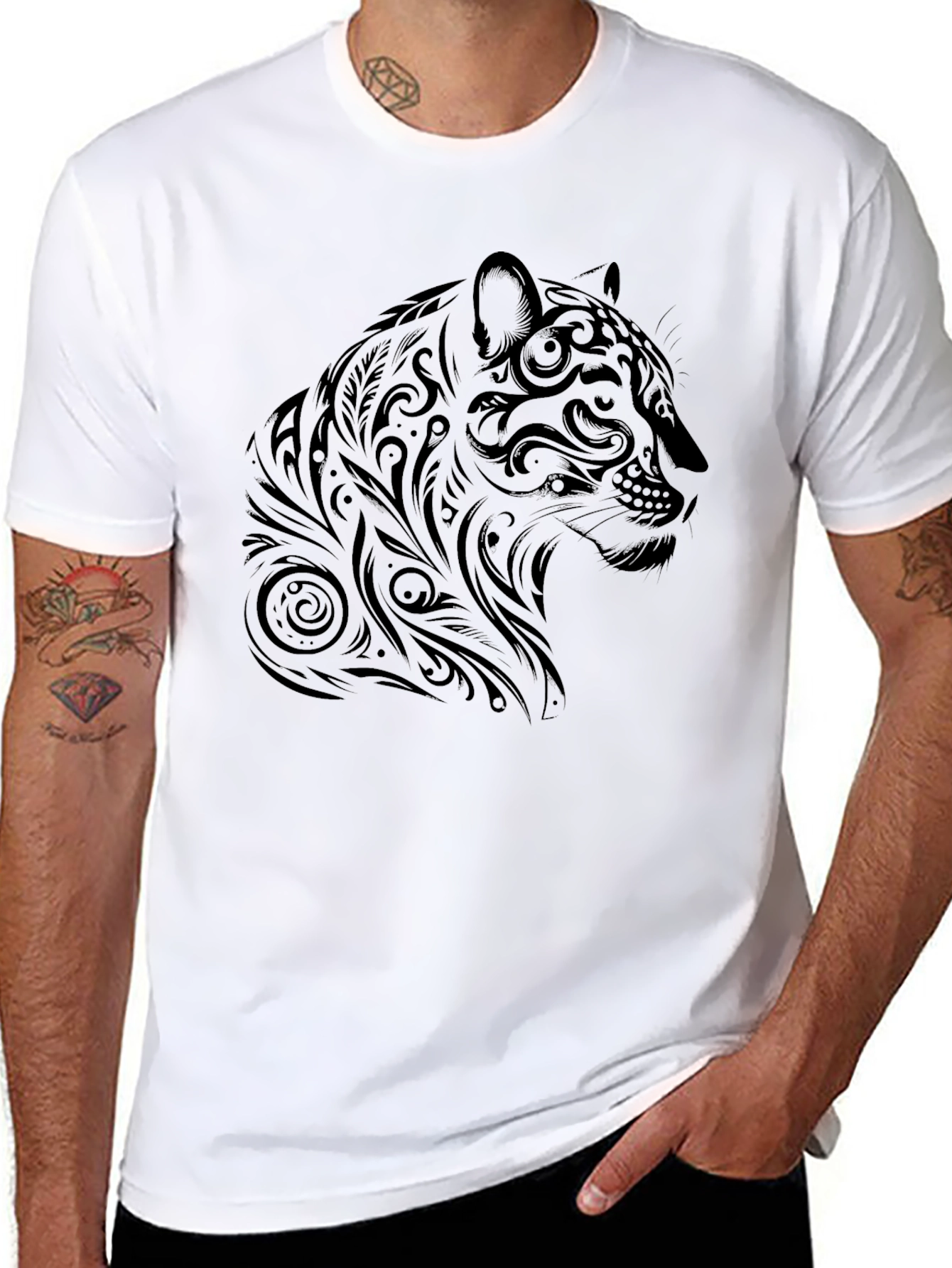 Black Black Jaguar Graphic Print T-Shirt view 8