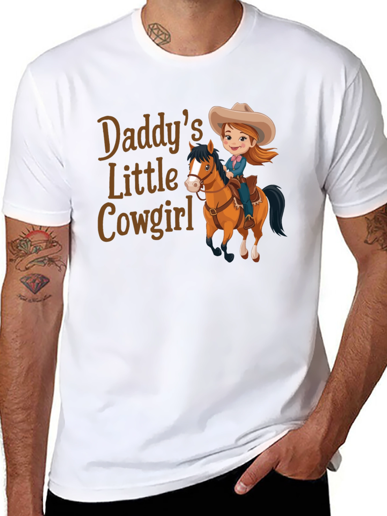 Black Daddy's Little Cowgirl T-Shirt Cute Horse Design view 8