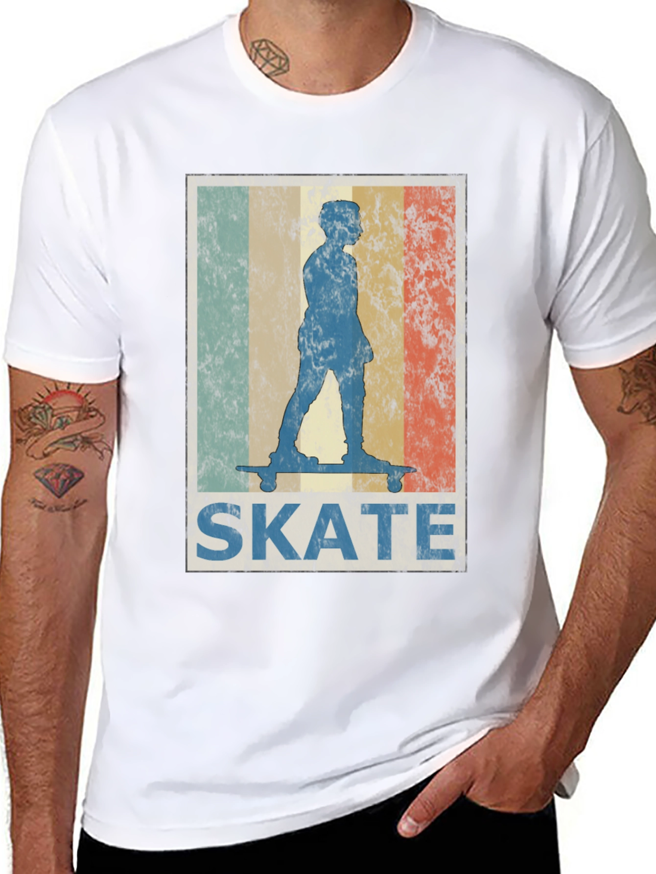 Black Retro Skate T-Shirt - Vintage Skateboarder Design view 8