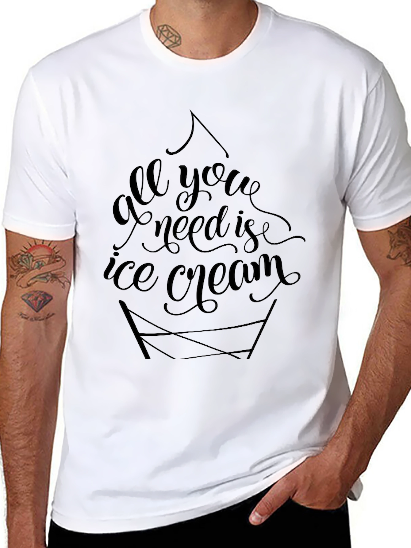 Black All You Need Is Ice Cream Black Tee Shirt view 8