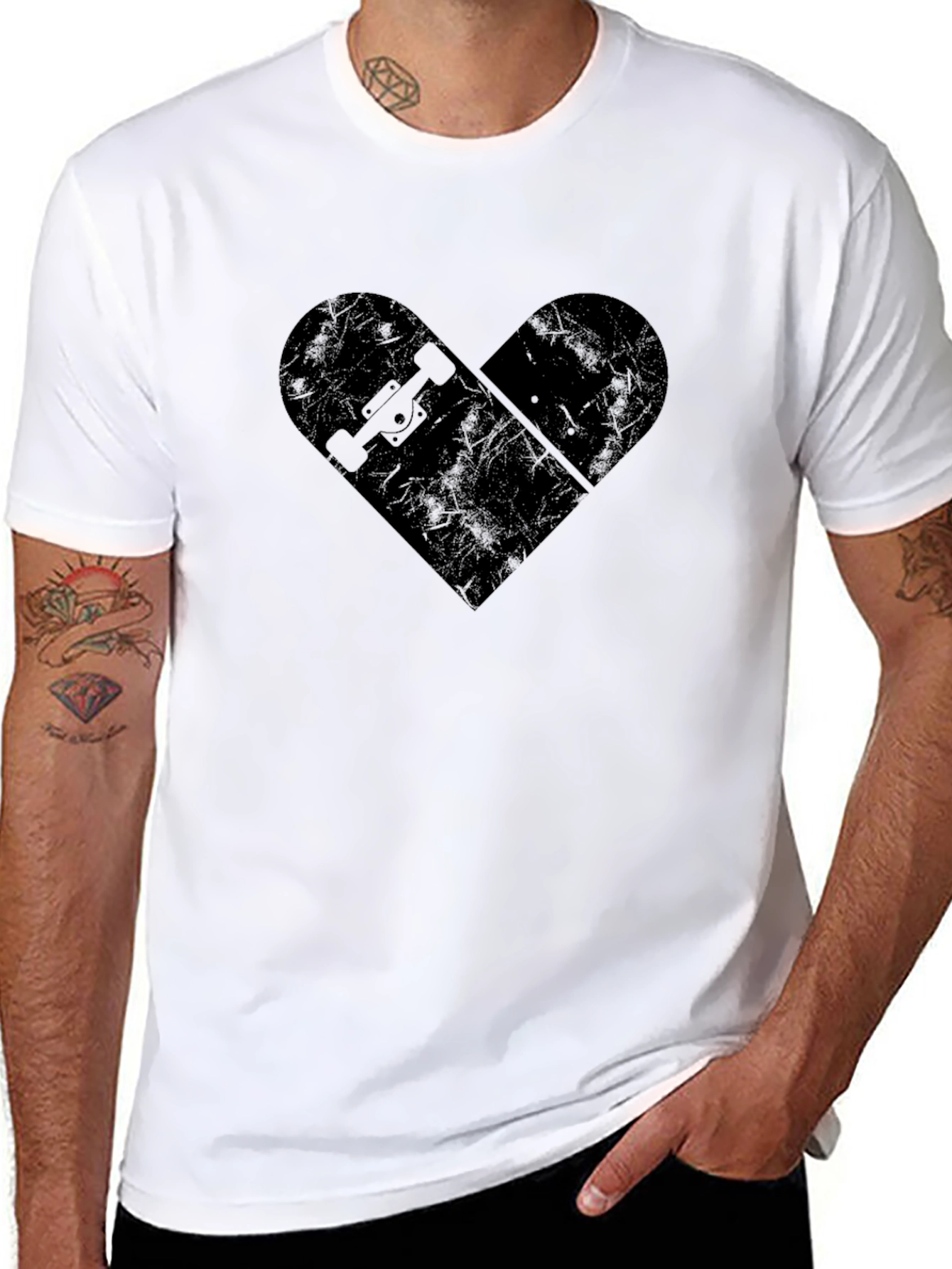 Black Skateboard Heart Graphic T-Shirt - Black view 8