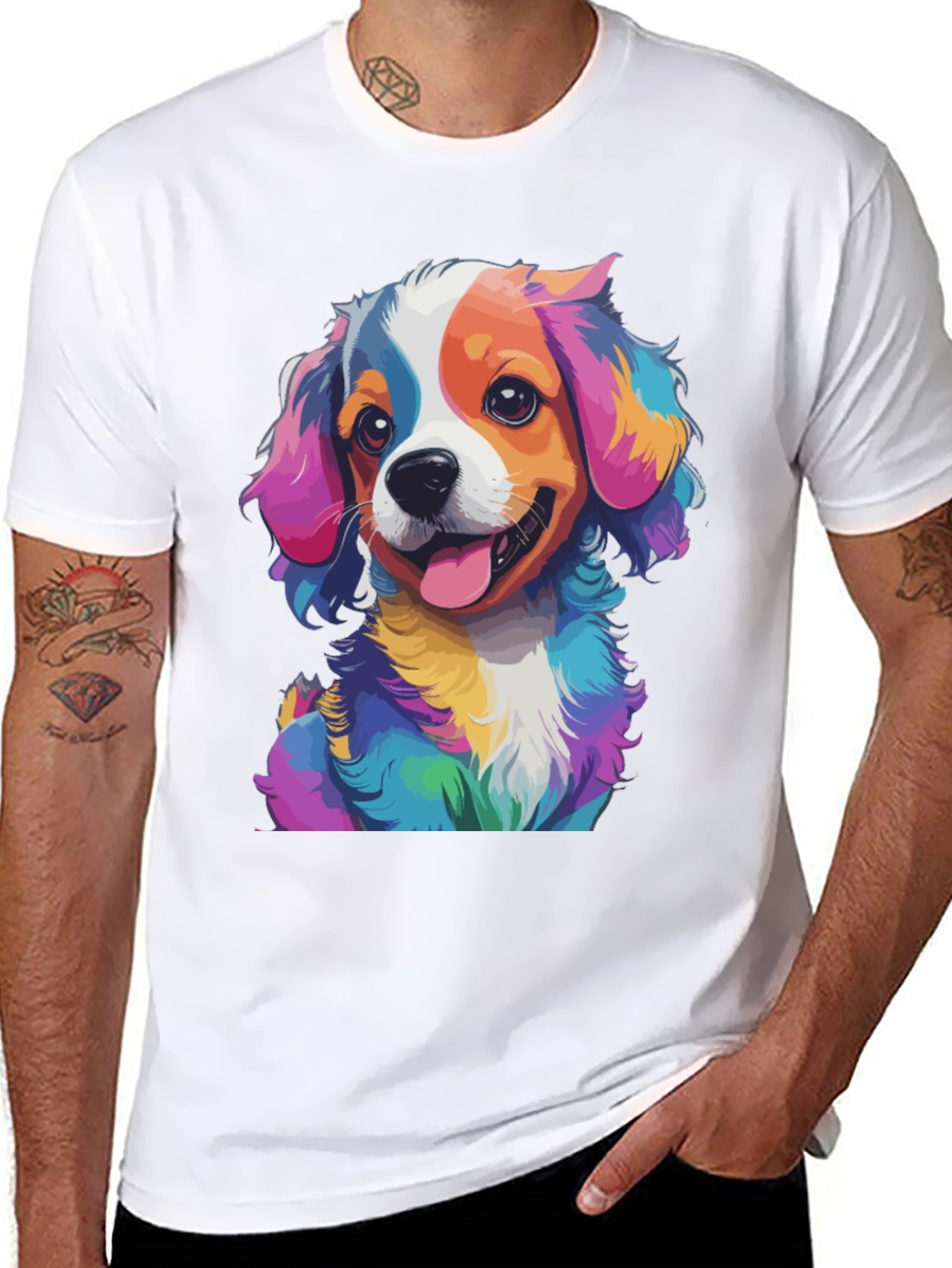 Black Colorful Dog Graphic Tee - Men's Black T-Shirt view 8