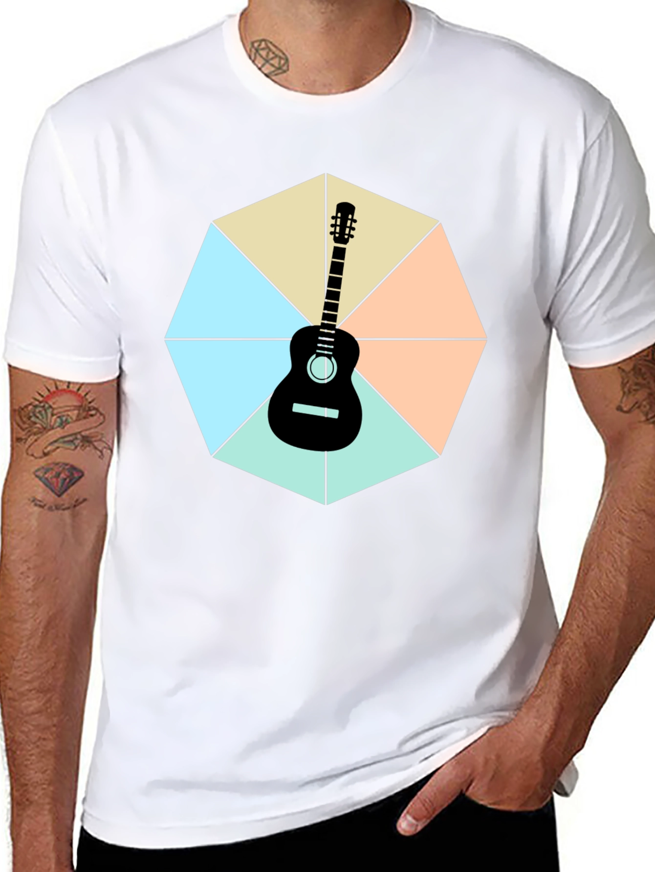 Black Guitar Geometric Graphic Tee view 8