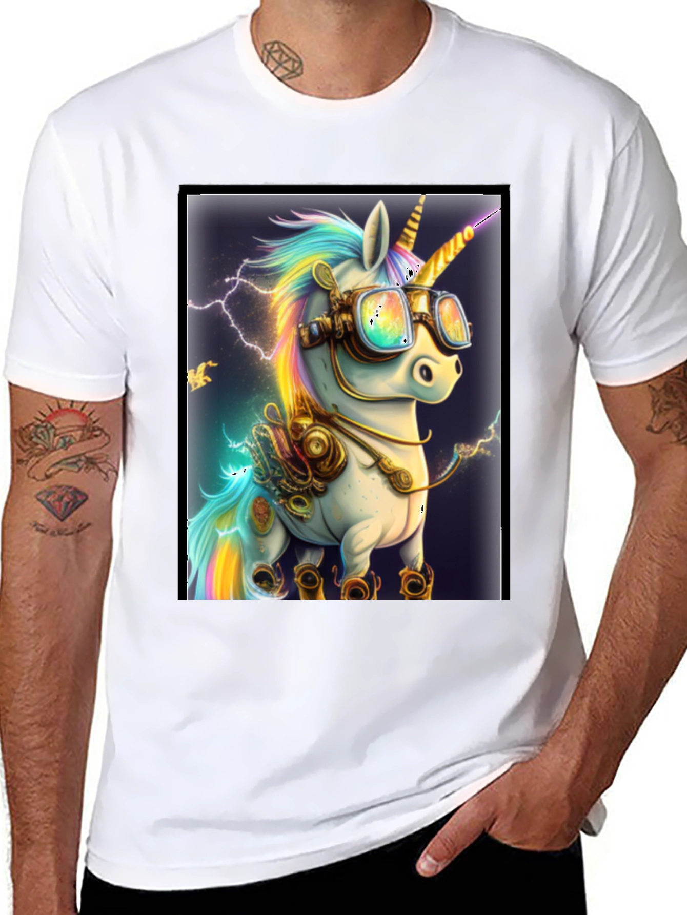 Black Steampunk Unicorn Graphic T-Shirt view 8