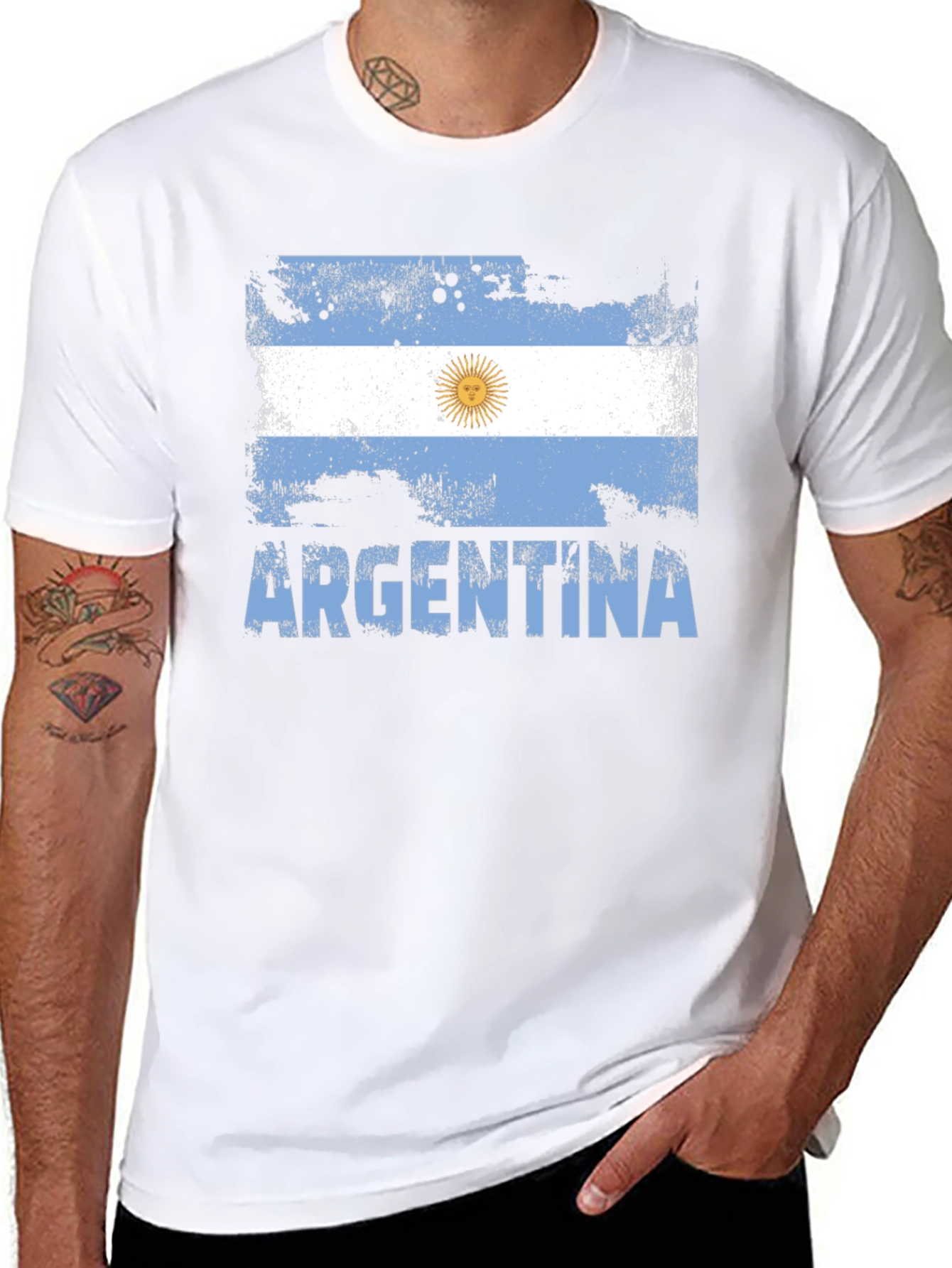 Black Argentina Flag T-Shirt - Distressed Design view 8