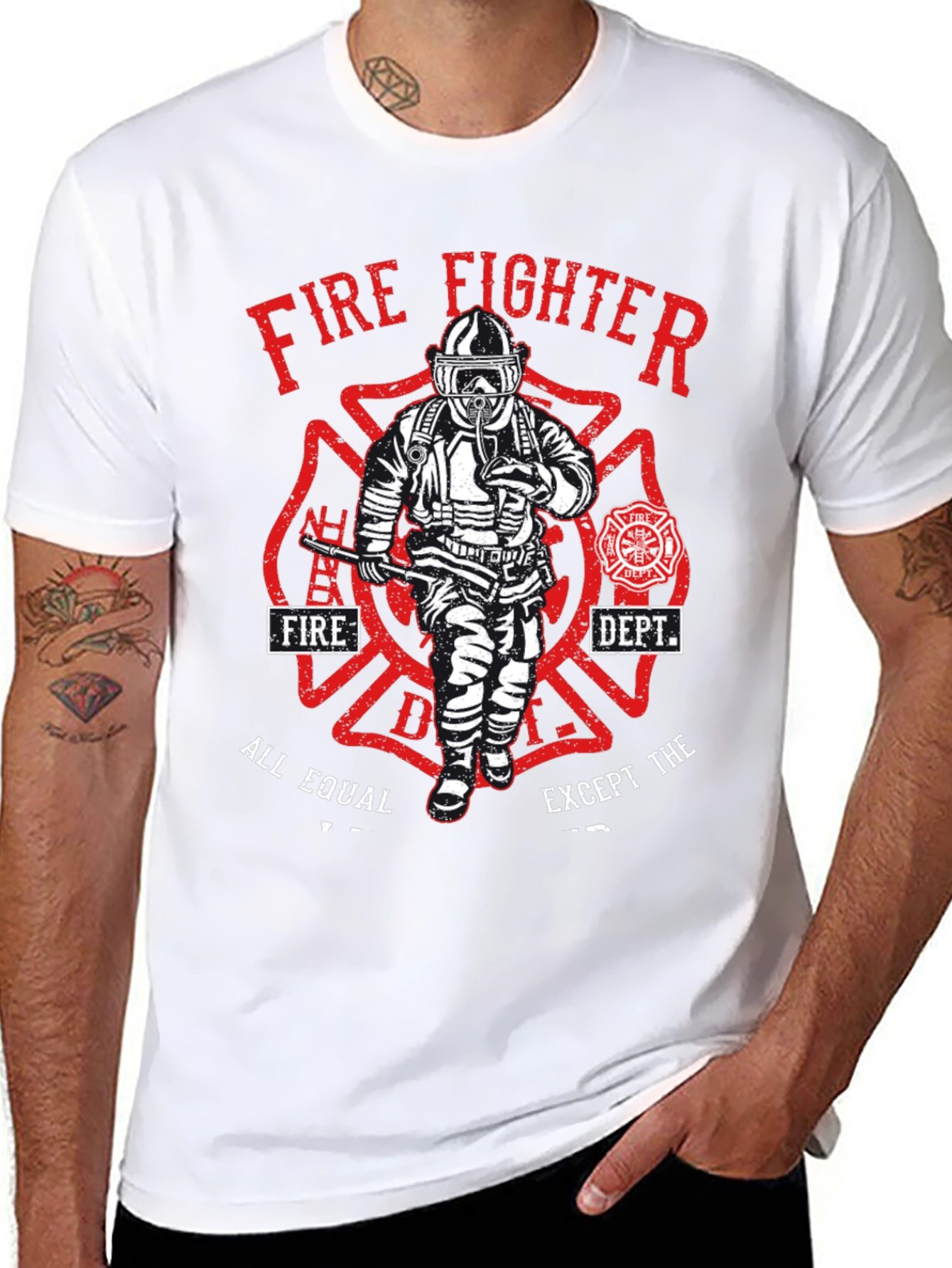 Black Firefighter Graphic T-Shirt - All Equal Except view 8
