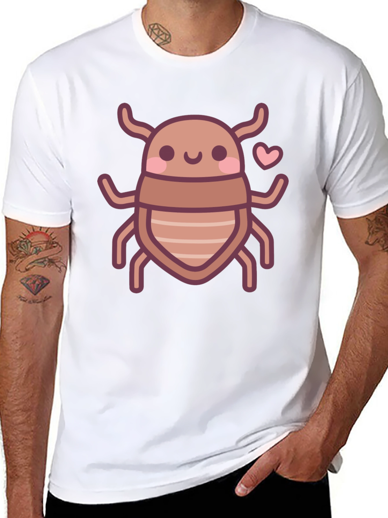 Black Cute Bug Graphic Tee - Black Cotton T-Shirt view 8