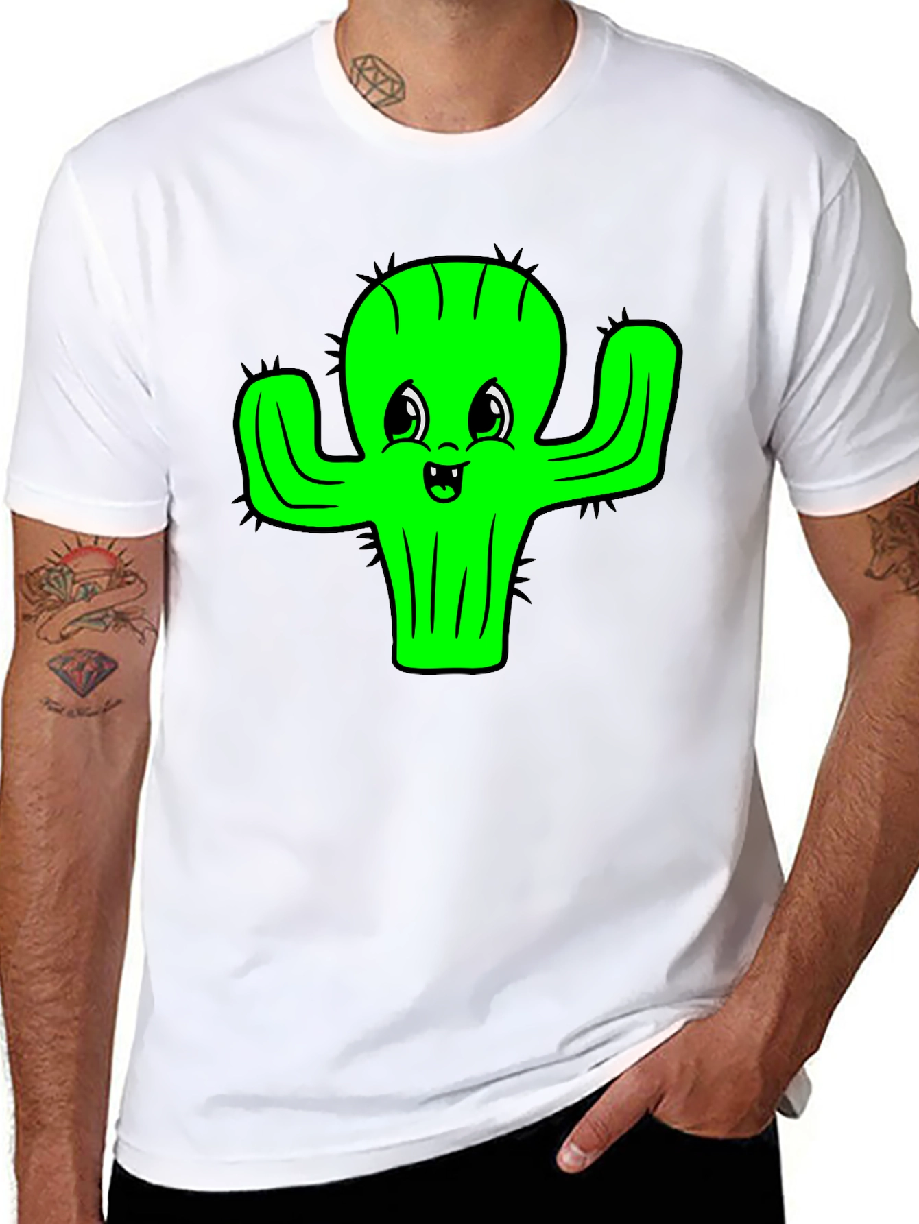 Cute Cactus Graphic Tee - Black Cotton T-Shirt - 8