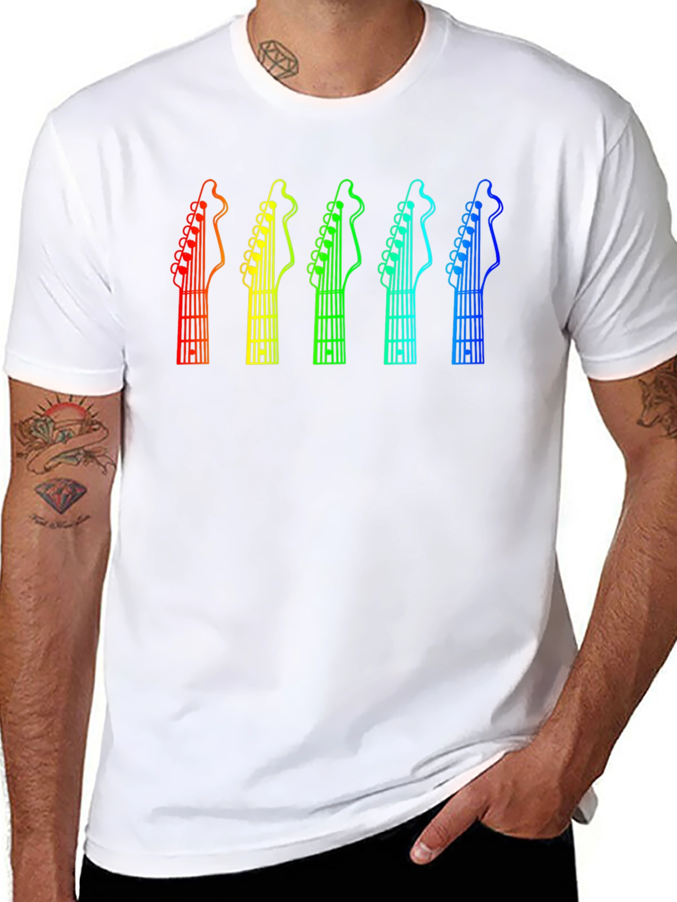 Black Rainbow Guitar Headstock T-Shirt - Music Lover Tee view 8