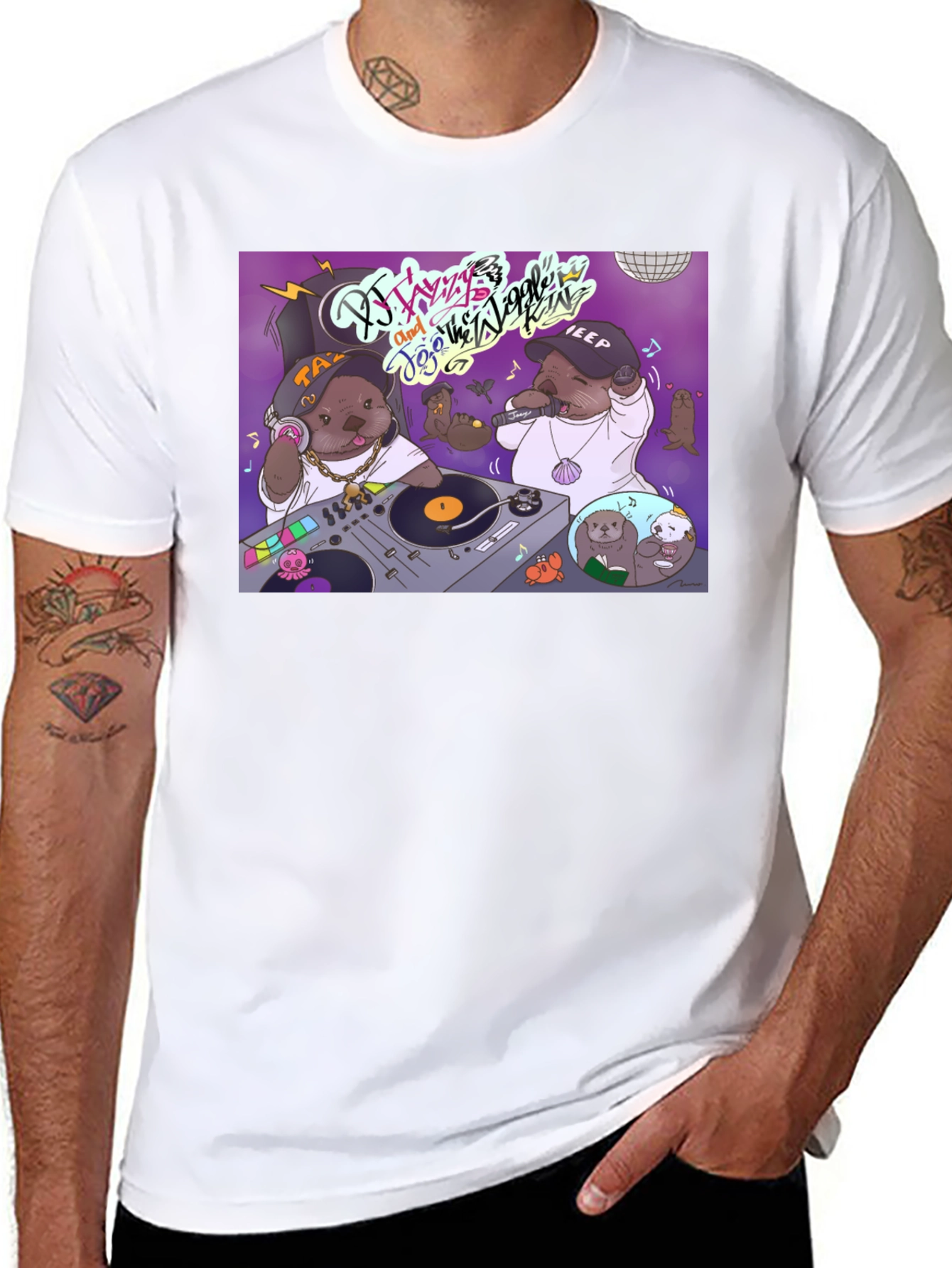 Black DJ Otter Hip Hop Graphic T-Shirt view 8