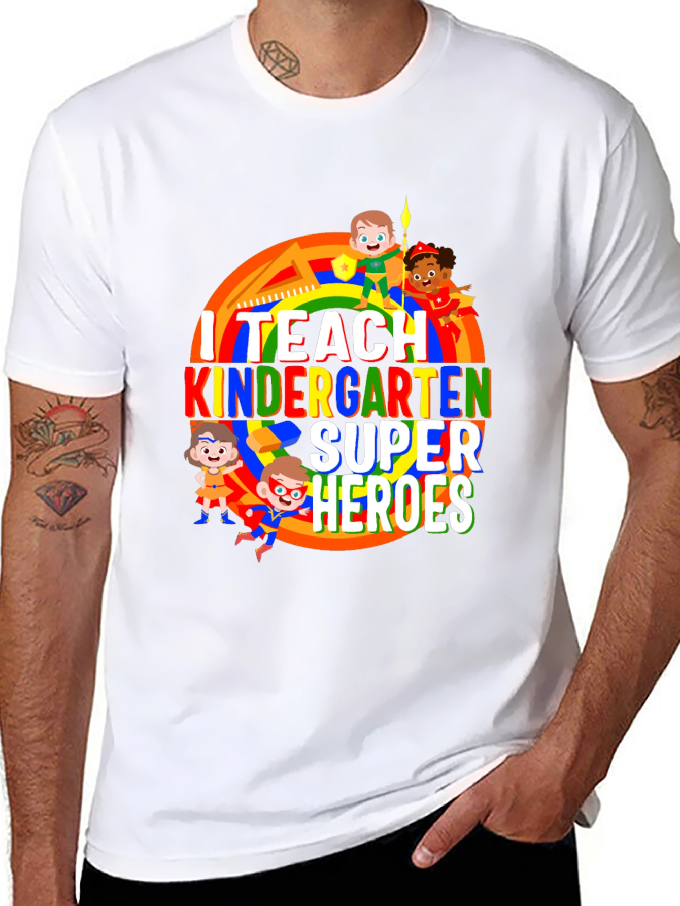 I Teach Kindergarten Super Heroes Black T-Shirt - 8