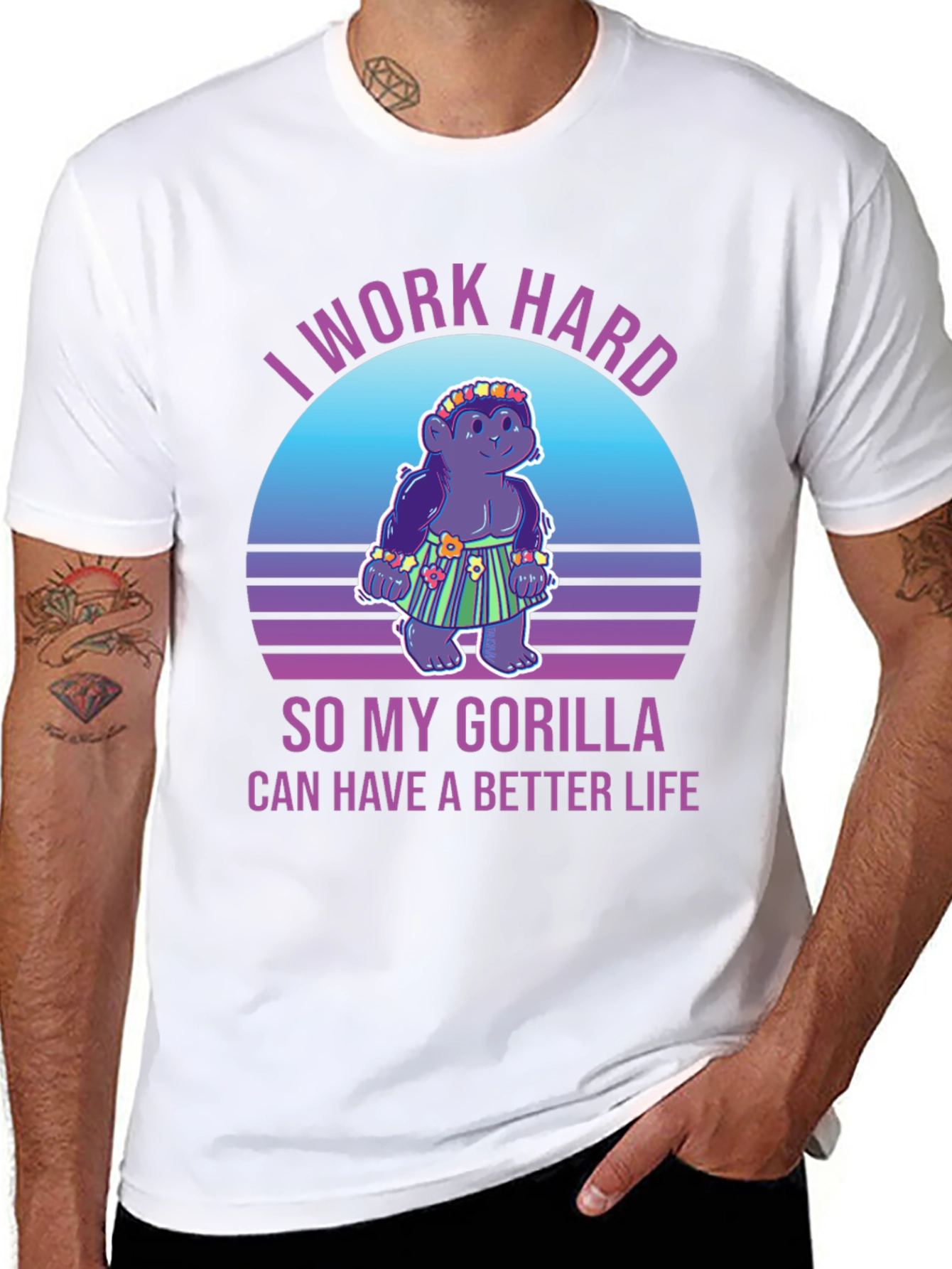 Black I Work Hard for My Gorilla T-Shirt view 8