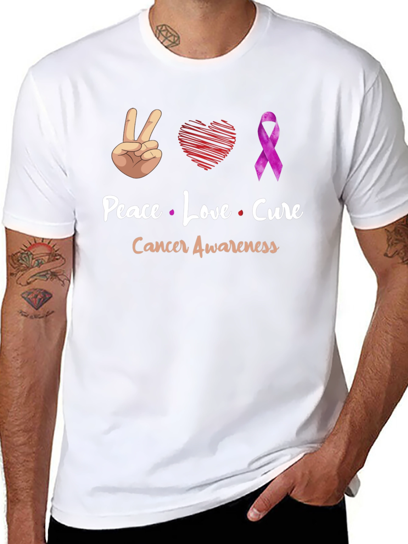 Peace Love Cure Cancer Awareness T-Shirt - 8