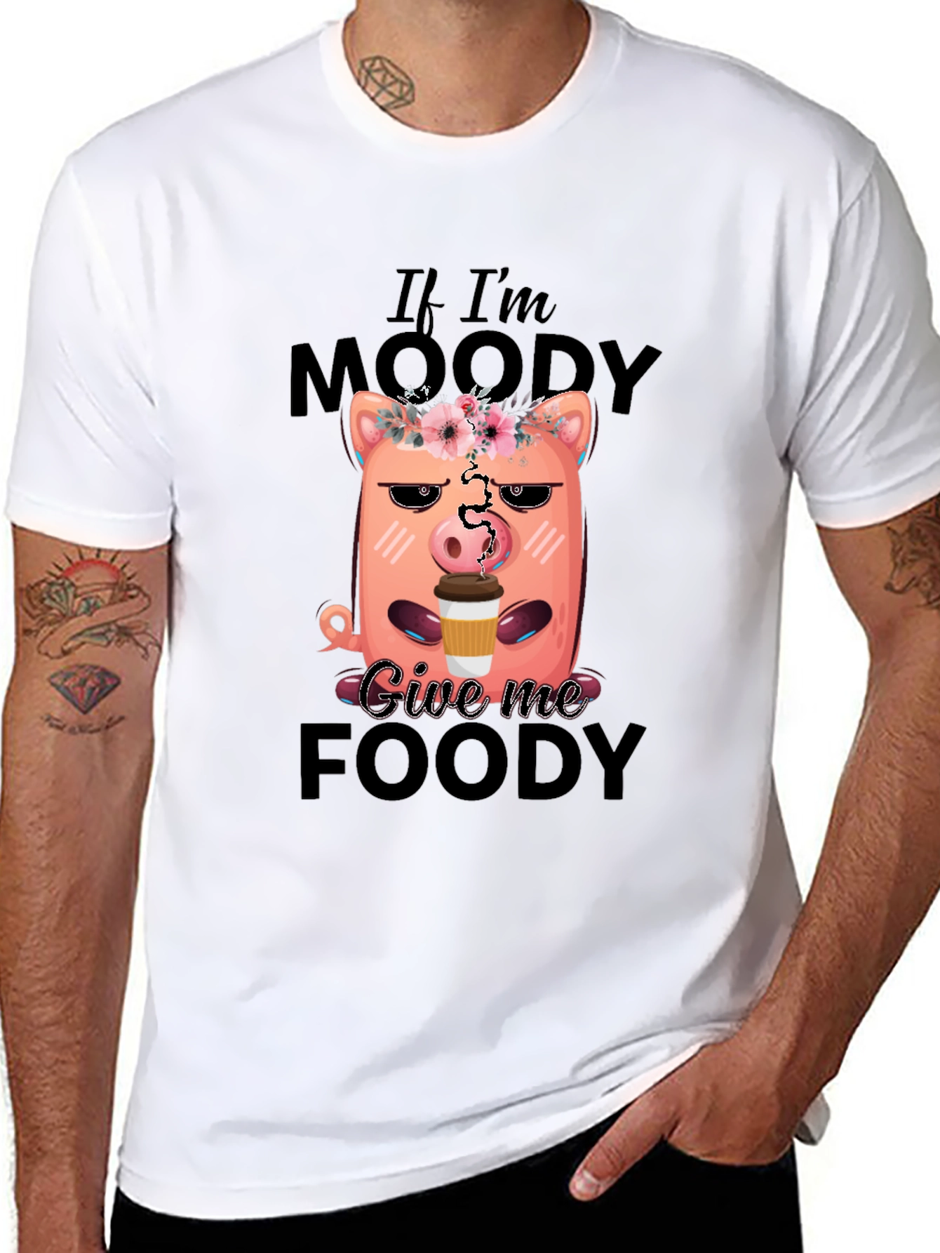Black Moody Pig Coffee Graphic Tee view 8