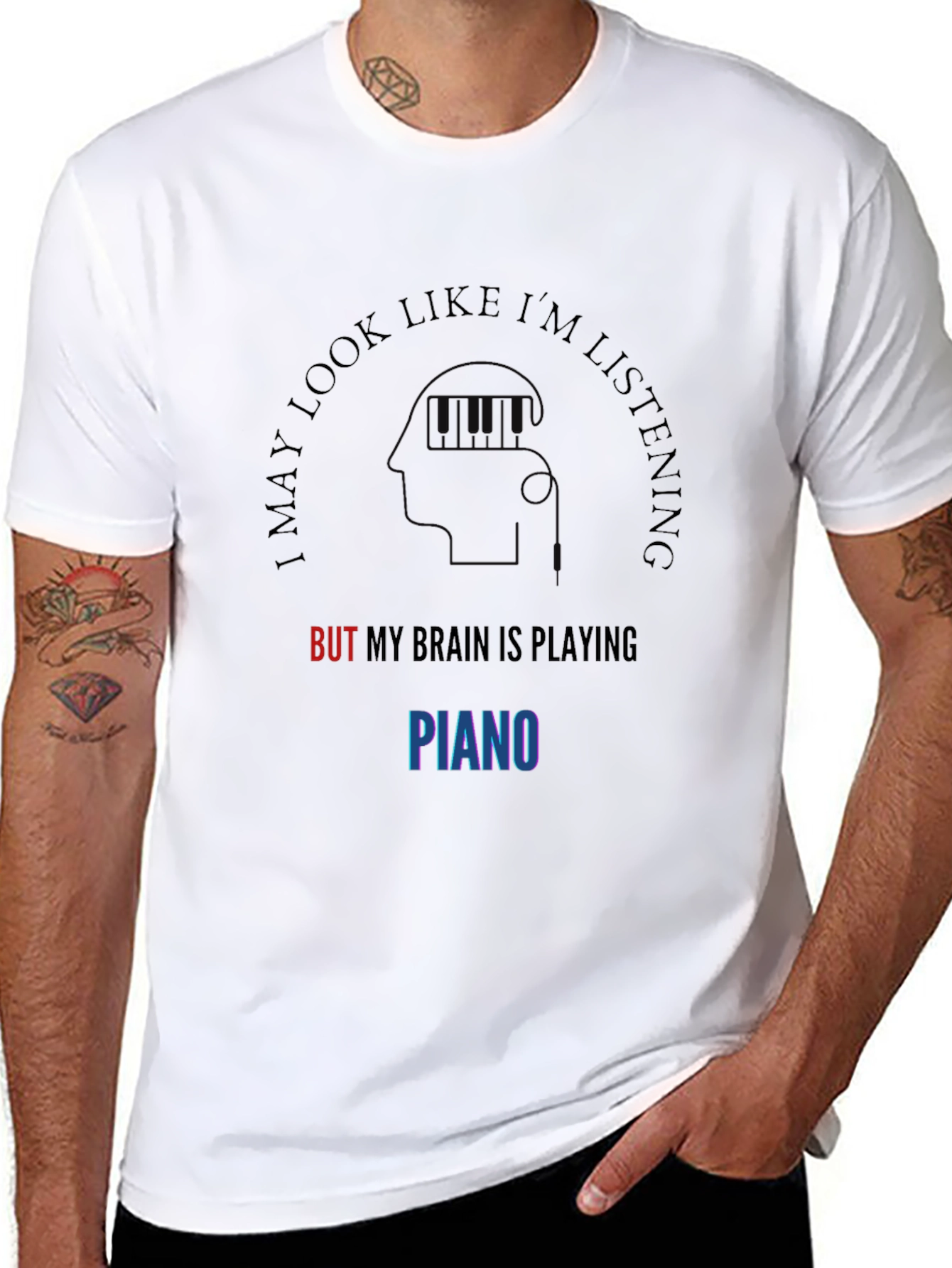 Black I May Look Like I'm Listening Piano T-Shirt view 8