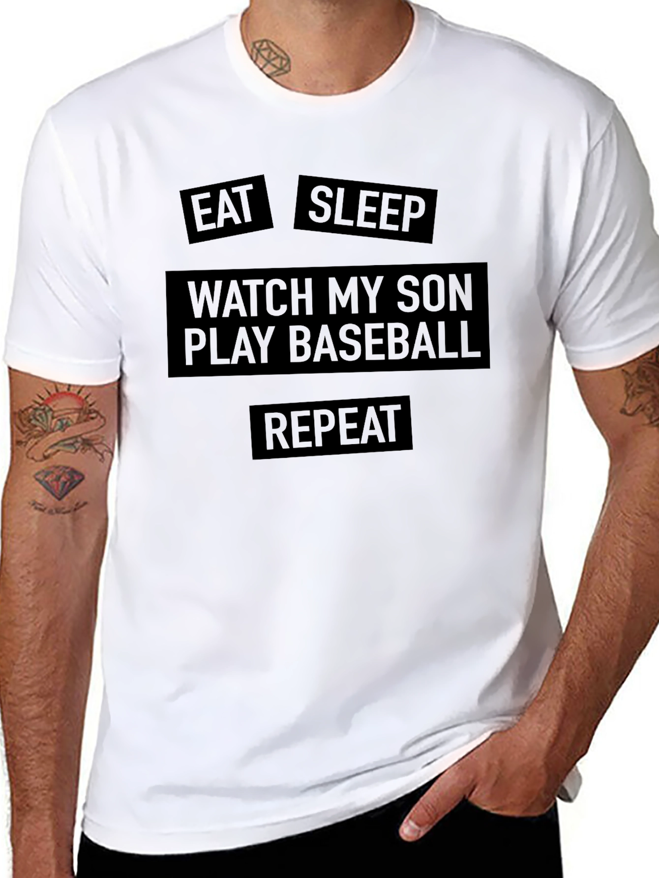 Black Eat Sleep Watch My Son Play Baseball Men's T-Shirt view 8