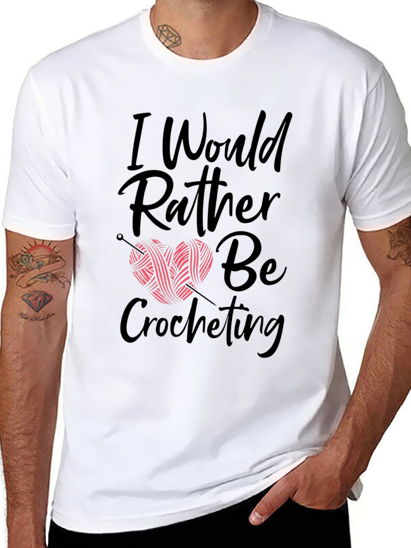 Black Crochet Lover's T-Shirt - I Would Rather Be Crocheting view 8