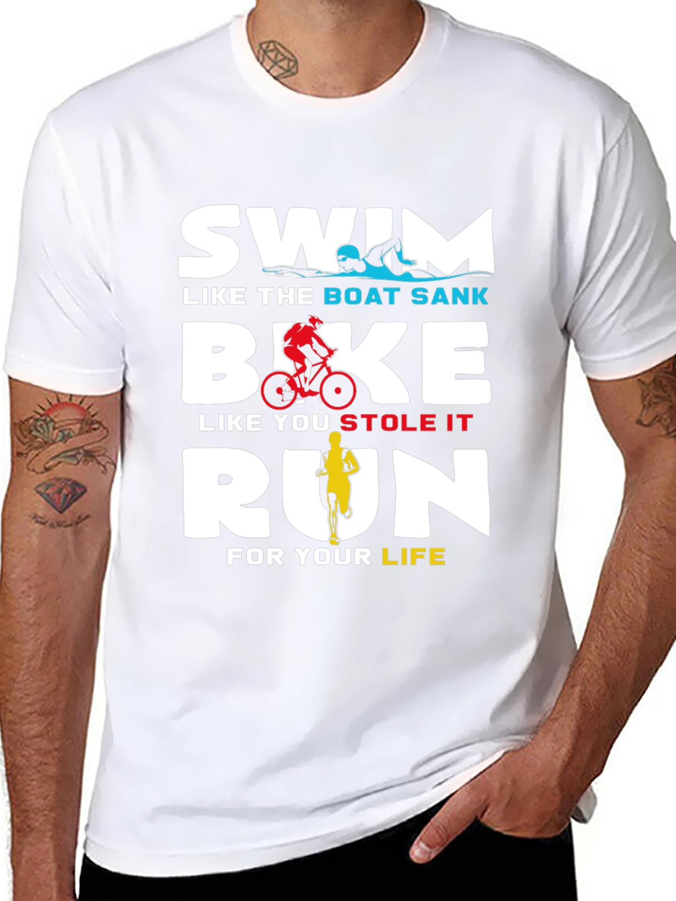 Black Swim Bike Run T-Shirt - Triathlon Training Tee view 8