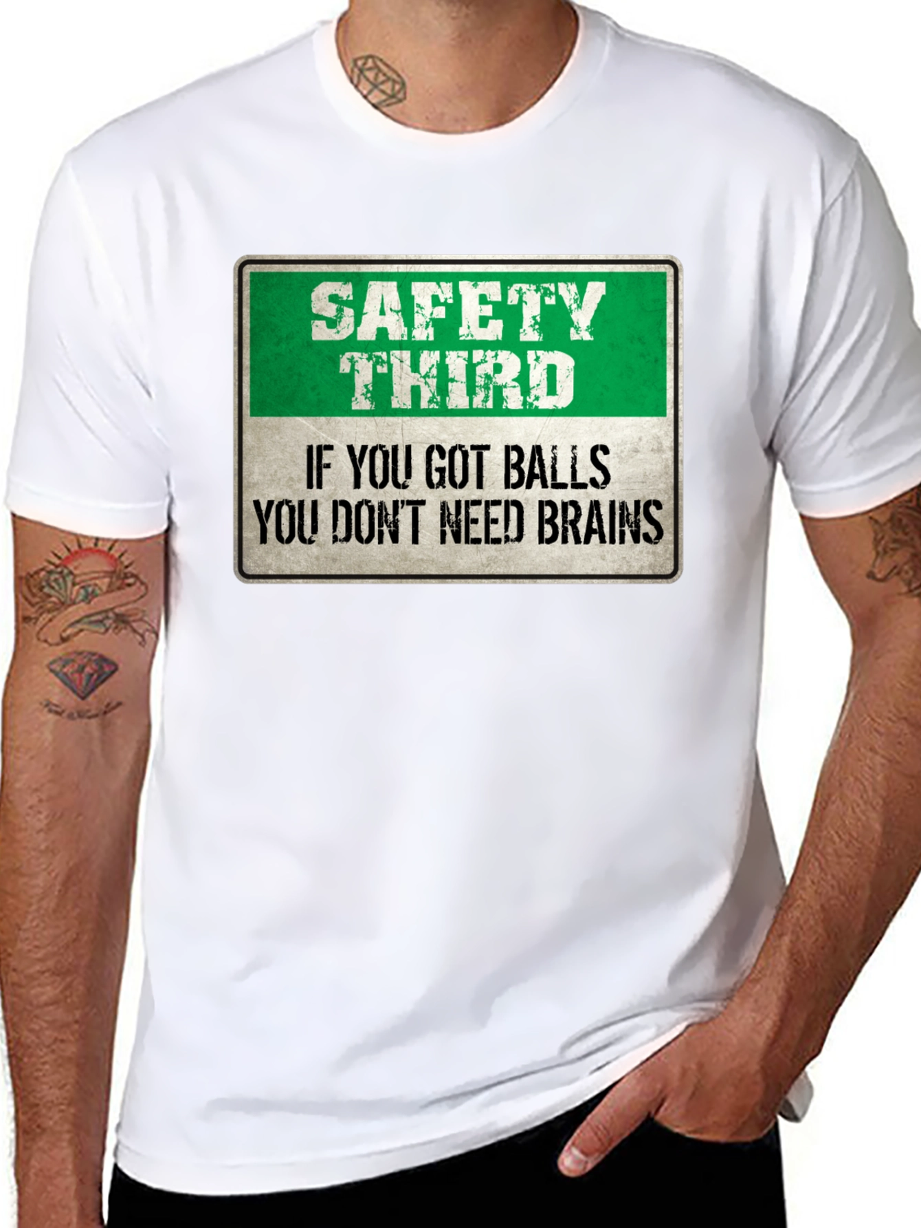 Black Safety Third Graphic Tee - Humorous Mens T-Shirt view 8