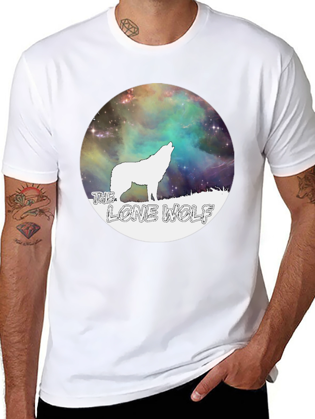 Black Lone Wolf Graphic Tee - Galaxy Design Black T-Shirt view 8