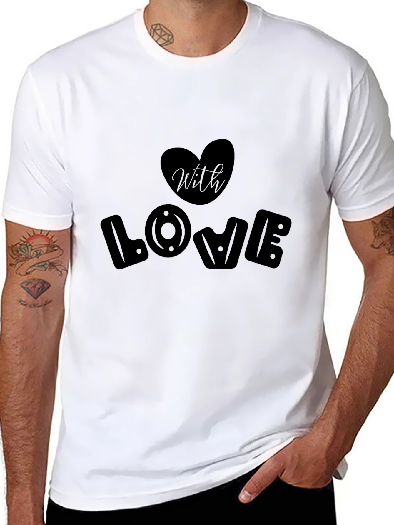 Black Stylish Black T-Shirt With Love Graphic Design view 8