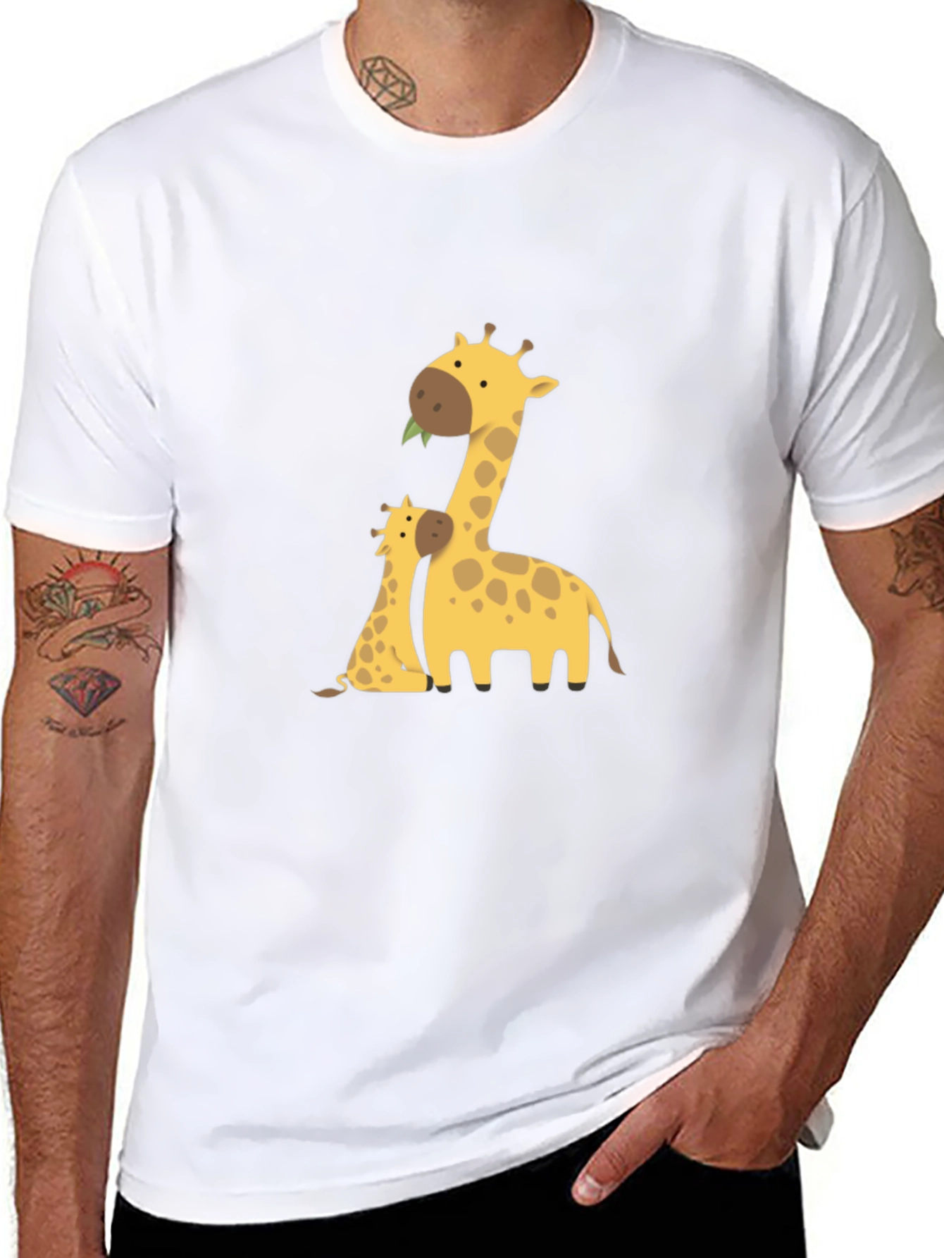 Black Giraffe Family Graphic Print Black T-Shirt view 8