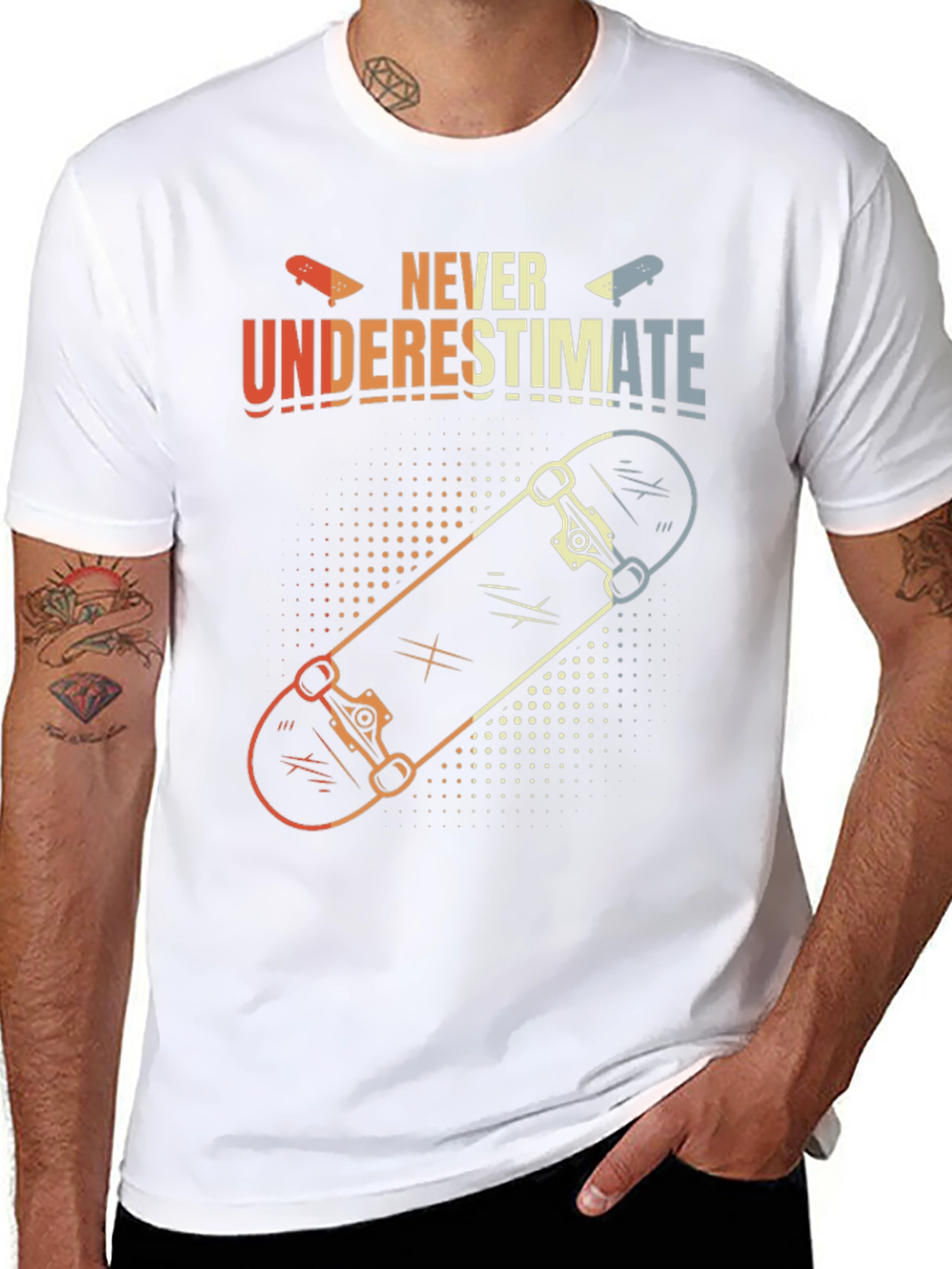 Black Never Underestimate Skateboard T-Shirt view 8