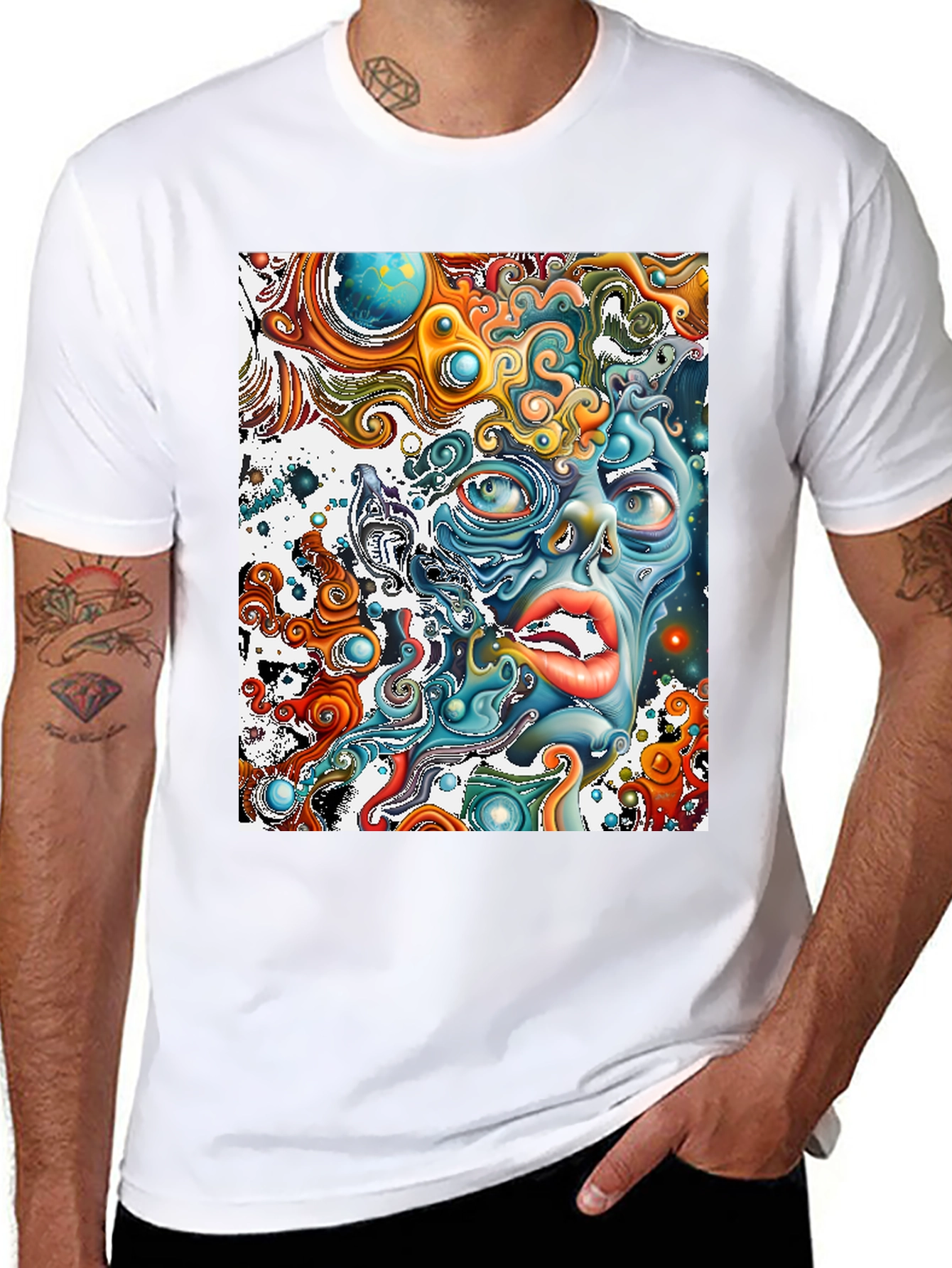 Black Surreal Face Graphic T-Shirt - Black view 8