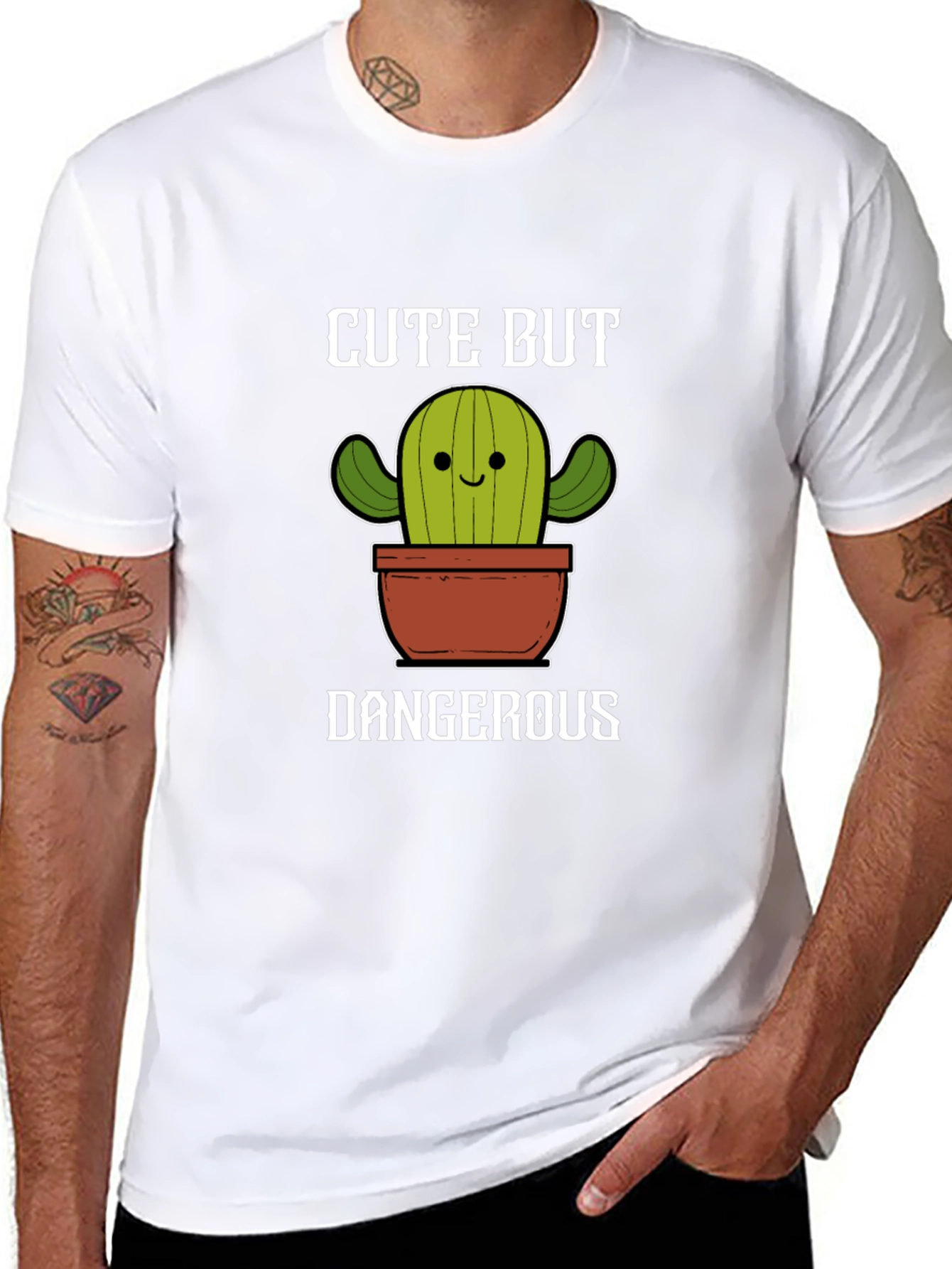 Black Cute But Dangerous Cactus Graphic Tee view 8