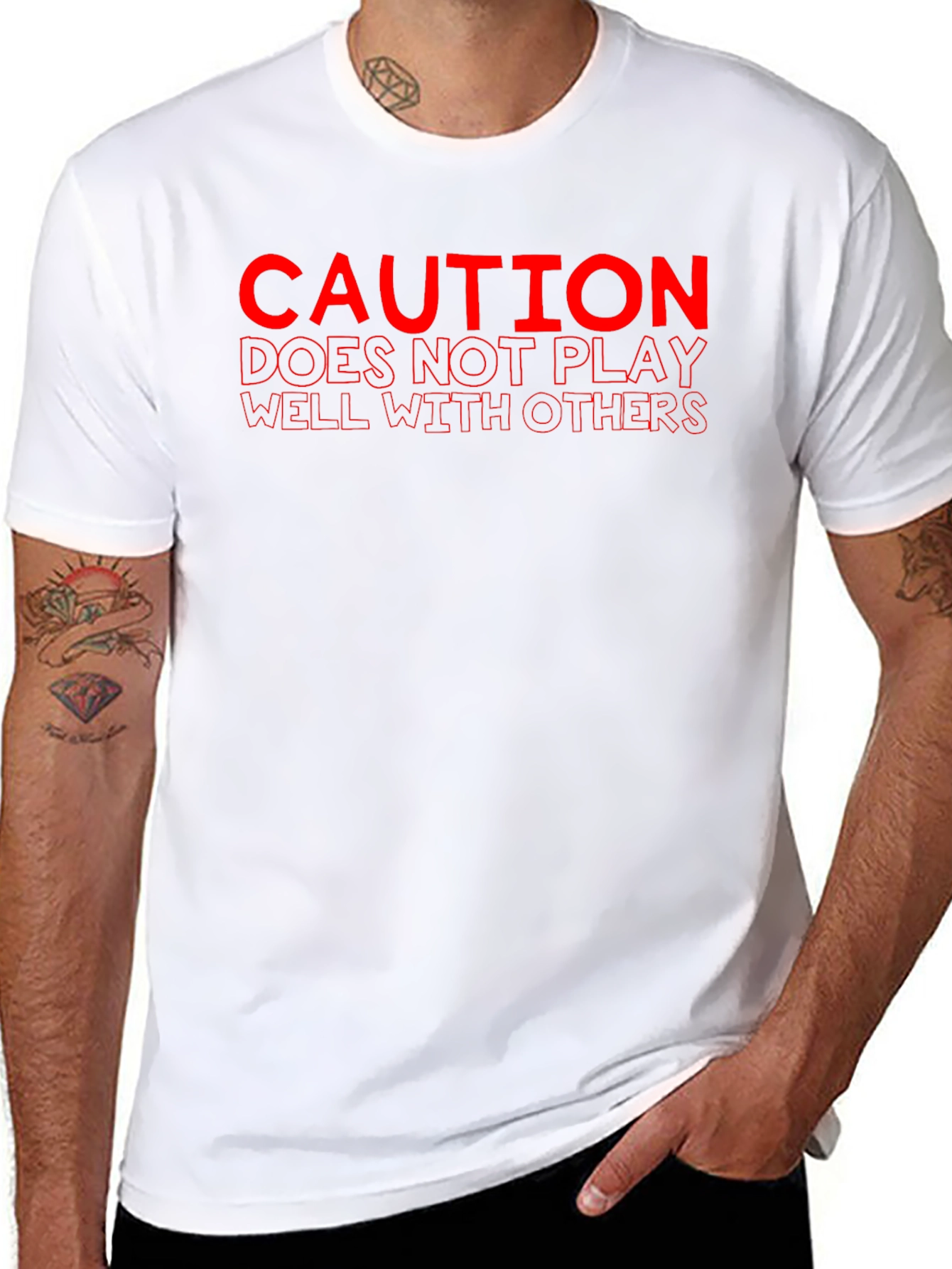Black Caution: Doesn't Play Well T-Shirt - Edgy Humor Tee view 8