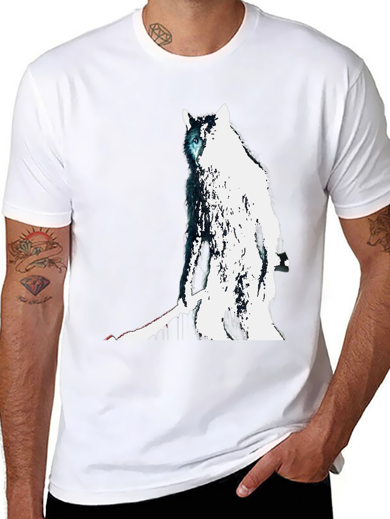 Black Wolf Graphic Print Tee - Men's Black T-Shirt view 8