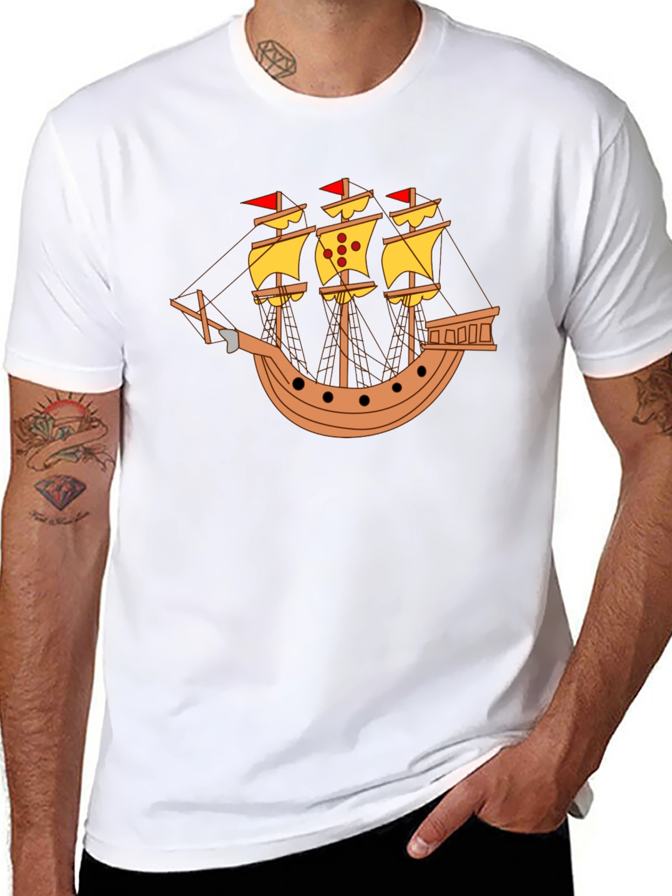 Black Black T-Shirt with Pirate Ship Design view 8